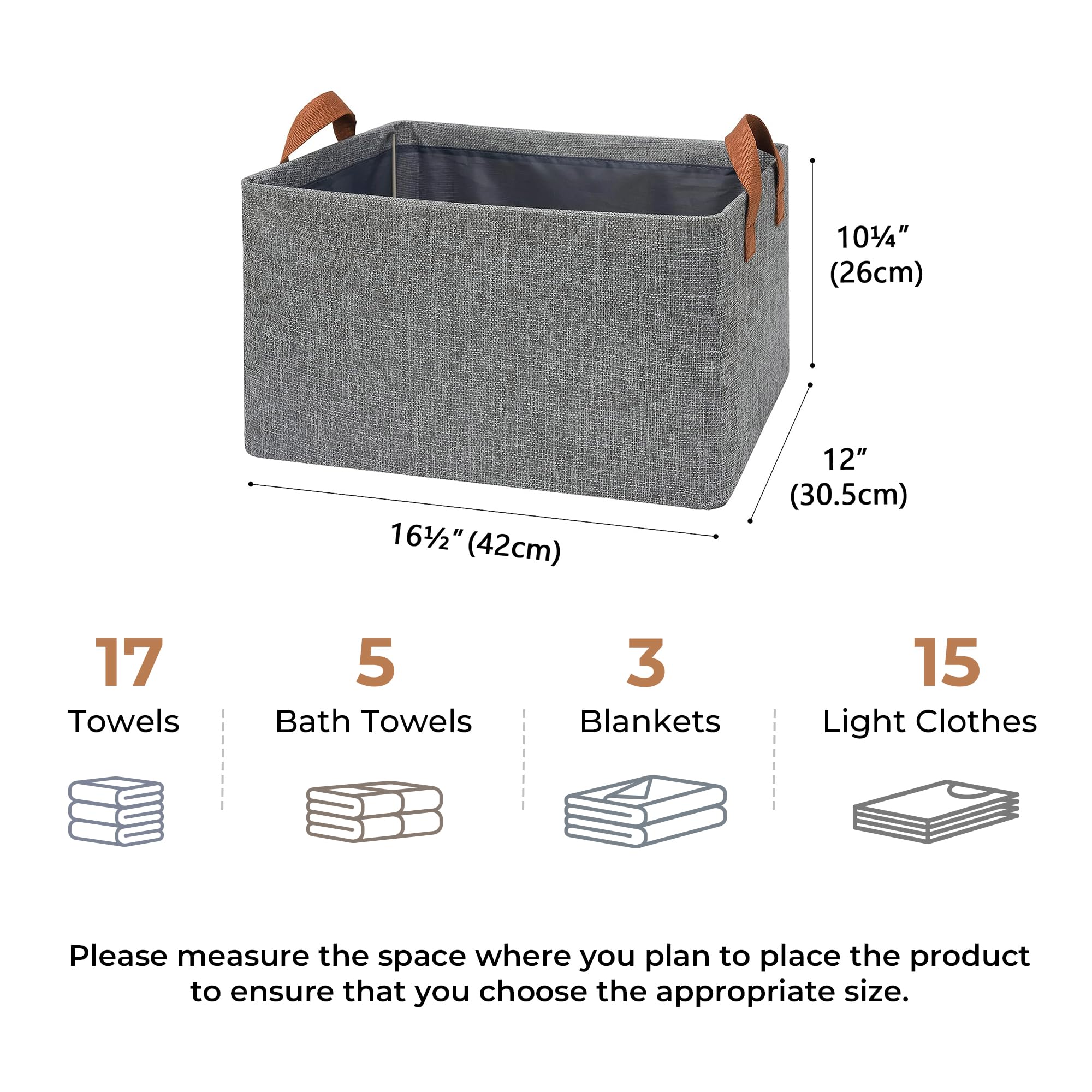 GRANNY SAYS Storage Baskets for Closet  Extra Large Storage Bins with Metal Frame  Canvas Storage Baskets  Gray Clothing Storage Containers for Dorm Children Room Hallway  4-Pack