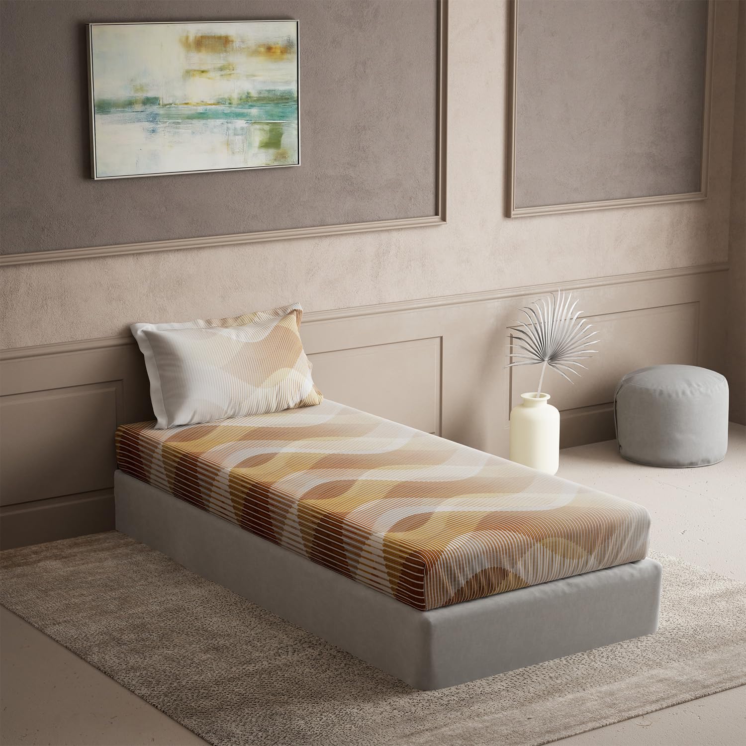 DDECOR Live beautiful Cotton Single Bed Sheet Set with 1 Pillow Covers (152 CM X 224 CM, Brown) Digital Print Contemporary 145TC
