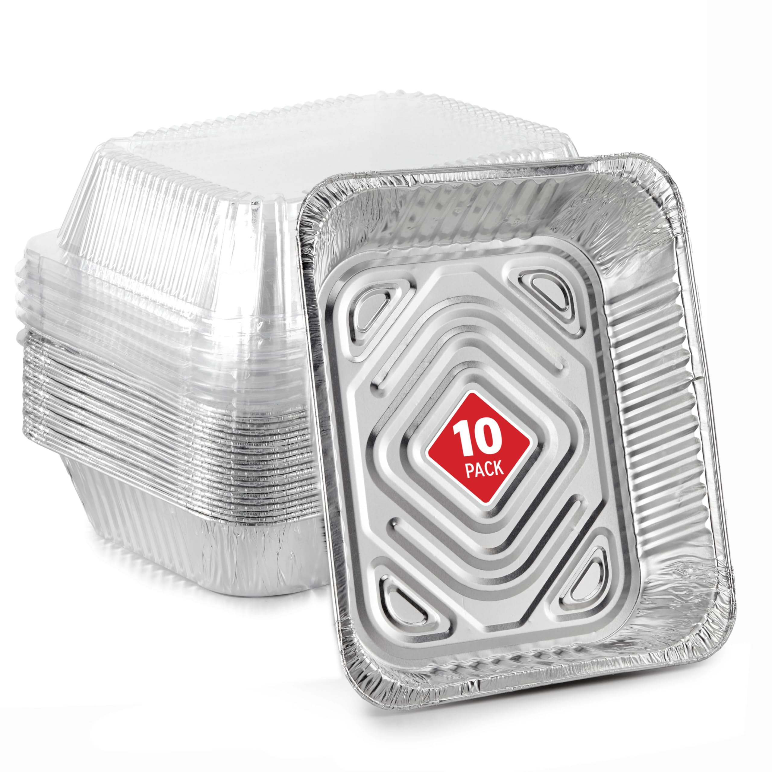 Stock Your Home 9X13 Disposable Baking Pan With Lid (10 Pack) Heavy Duty Aluminum Cake Pans With Lids, Clear Plastic Cover, Food