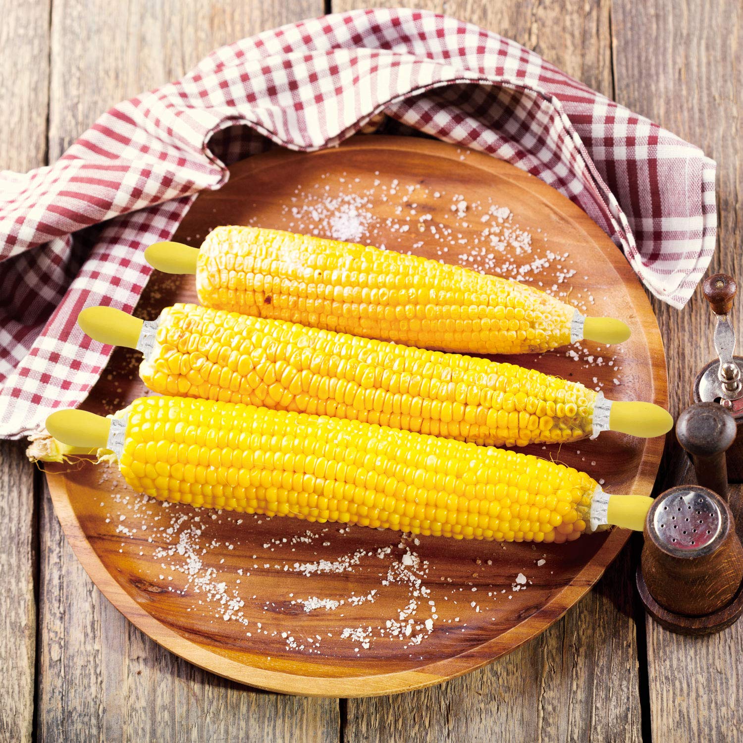 Recoil Corn Cob Holders Skewers BBQ Twin Prong Holders  Corn Dishes and Butter Spreader Set Kits  Includes 8 Corn Cob Holders  4 Corn Dishes and Butter Spreader