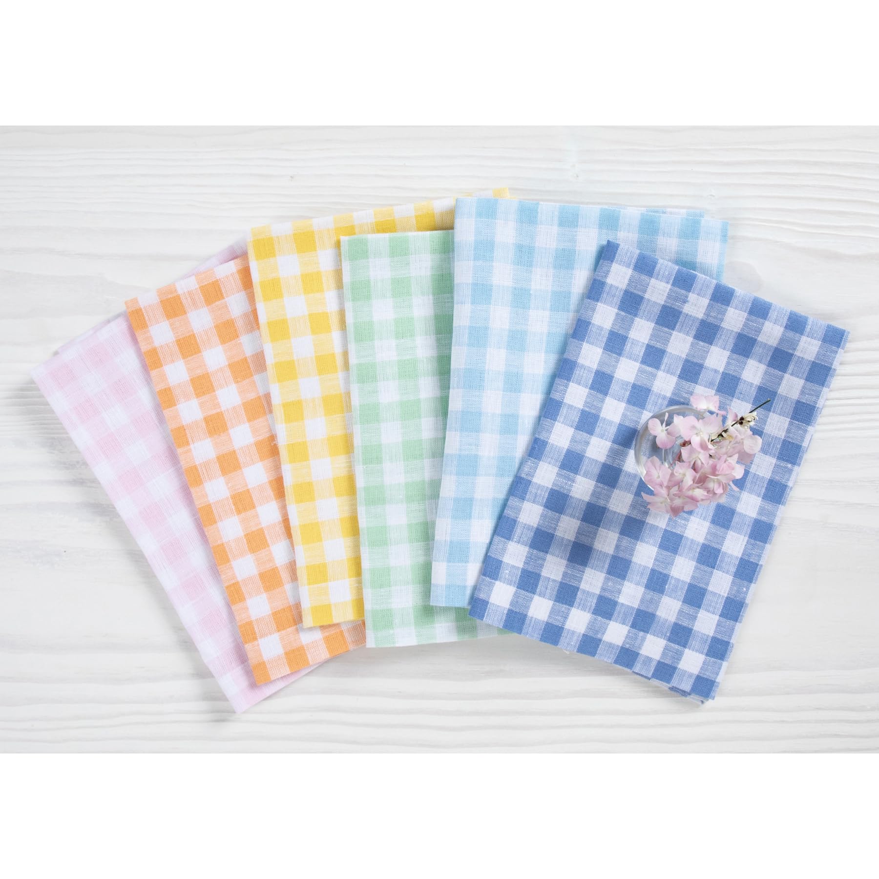 Solino Home Gingham Check Linen Napkins Set Of 4 - 100% Pure Linen Marigold Yellow Plaid Napkins 20 X 20 Inch - Machine Washable