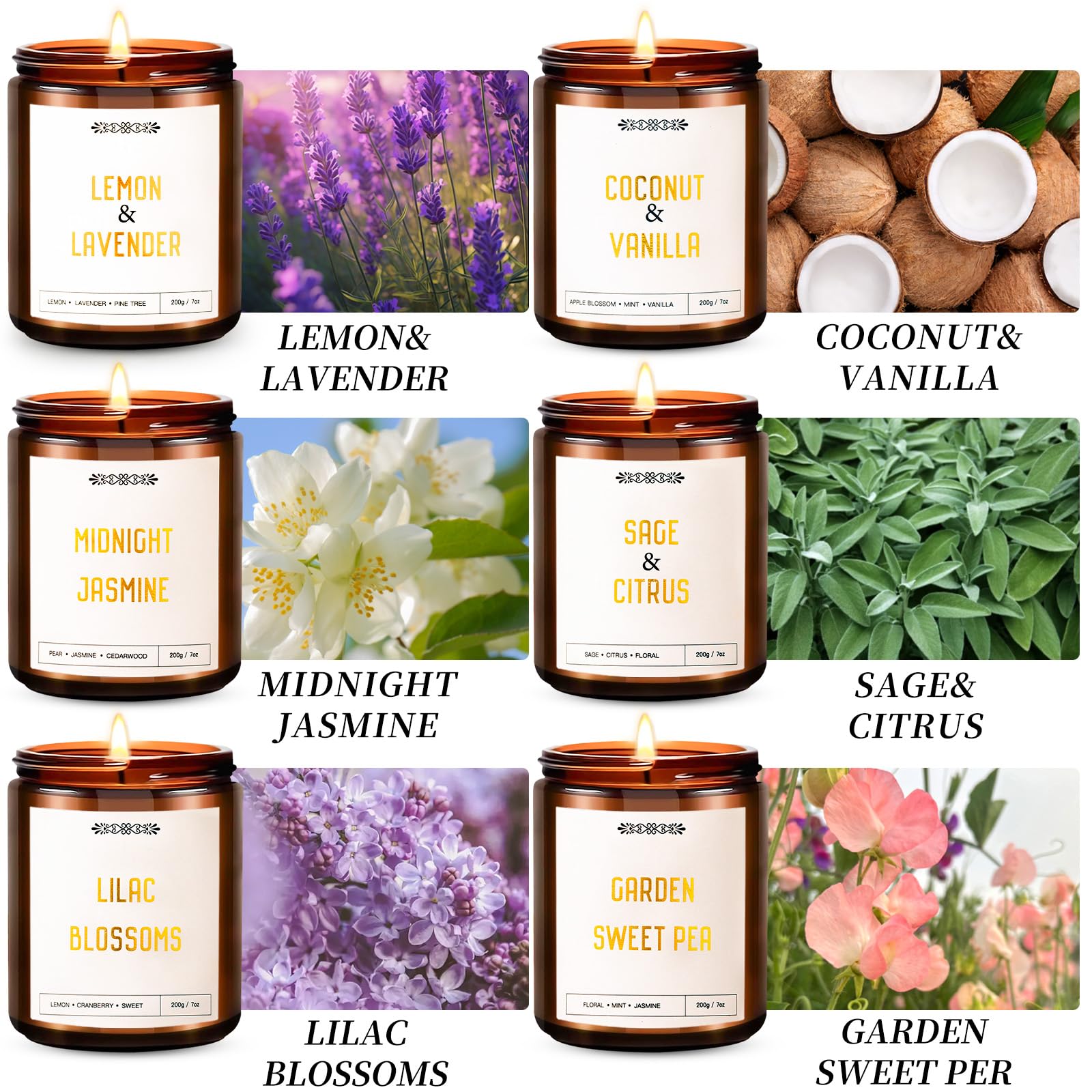 6 Pack Candles for Home Scented, Aromatherapy Candle Gift Set for Women, 42oz 330 Hour Burn Times, Natural Soy Wax Amber Jar Can
