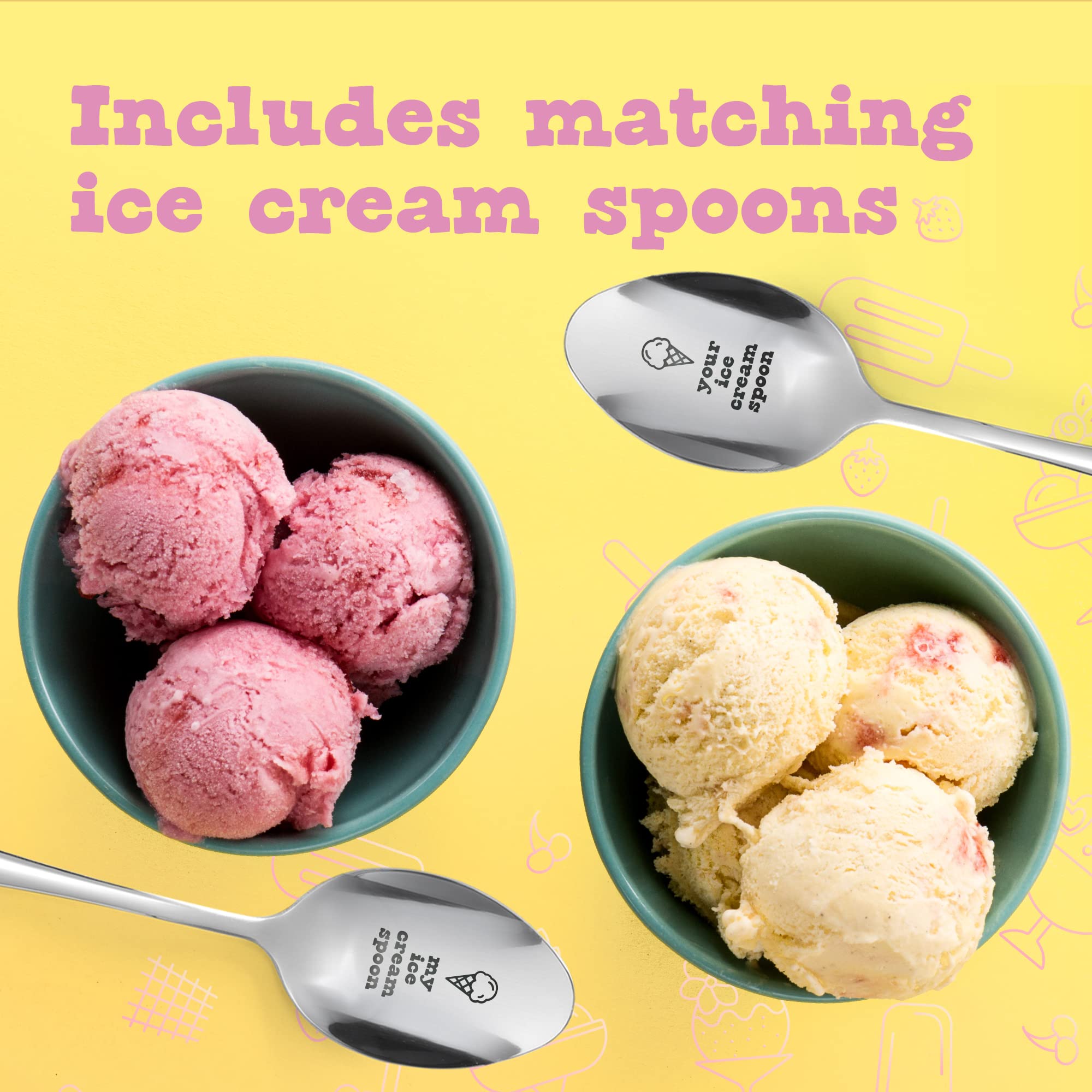 Impresa [2 Pack] Mine And Yours Ice Cream Spoons - Long Handled Engraved Ice Cream Spoon - Durable Stainless Steel Couple Of Spo