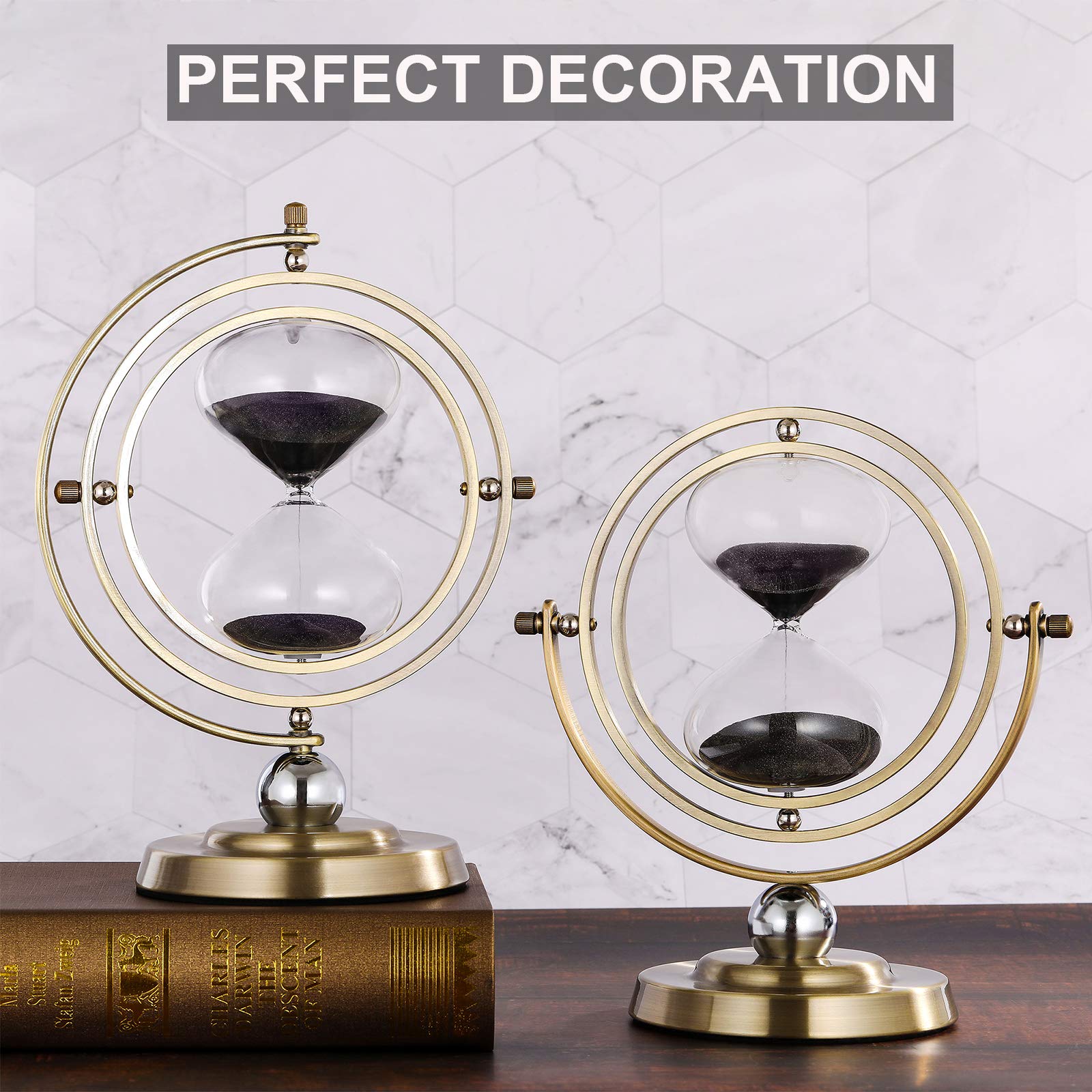 Suliao Hourglassr 60 Minute Sand Time,Large Antique Rotating Black Sand Clock,Metal Sand Watch 60 Min,Vintage Reloj De Arena,Bra