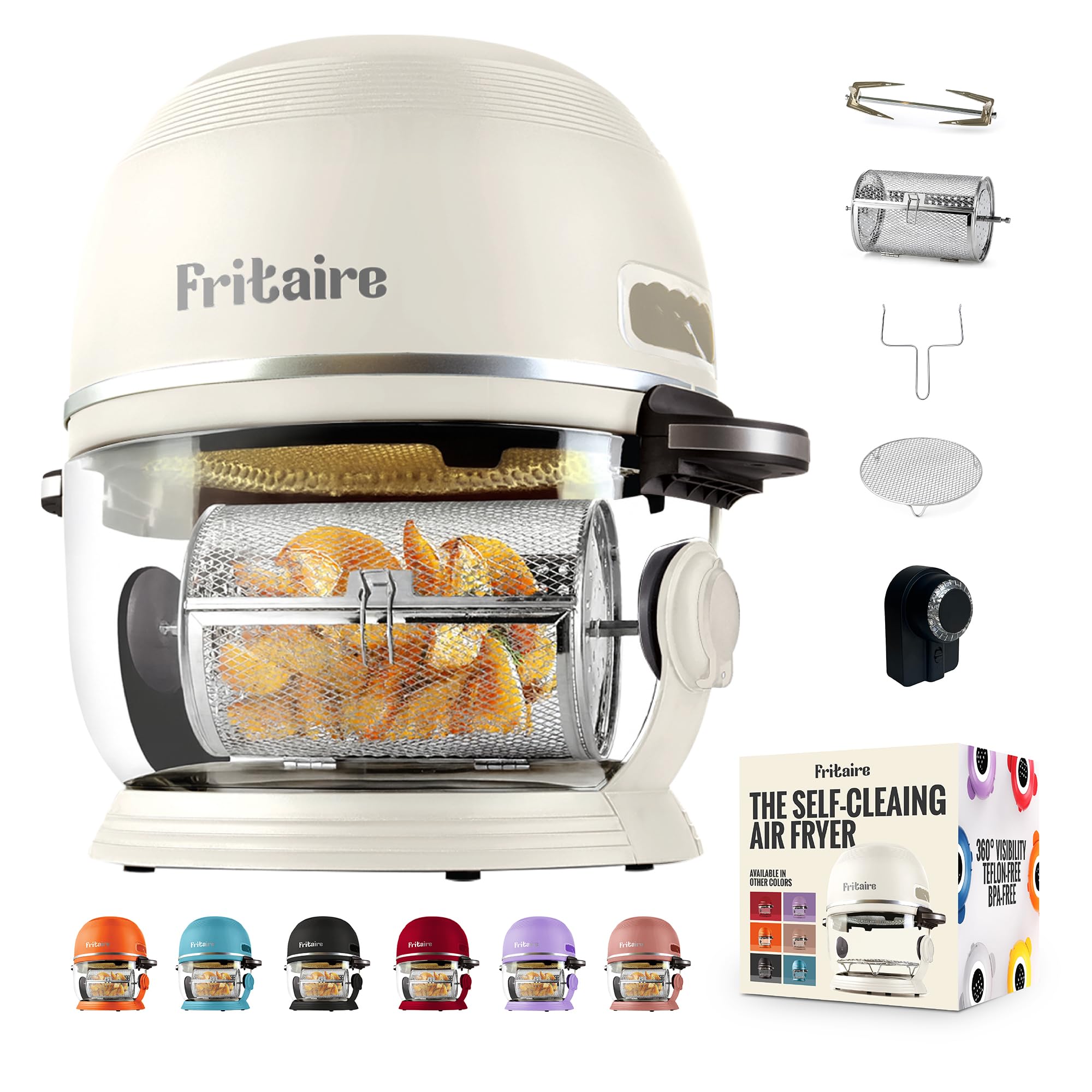 Non Toxic Air Fryer Pro | 9-in-1 Glass Air Fryer | Self-Cleaning | 5 Quart | Rotisserie and Tumbler | 400F Vortex For Even Cooki