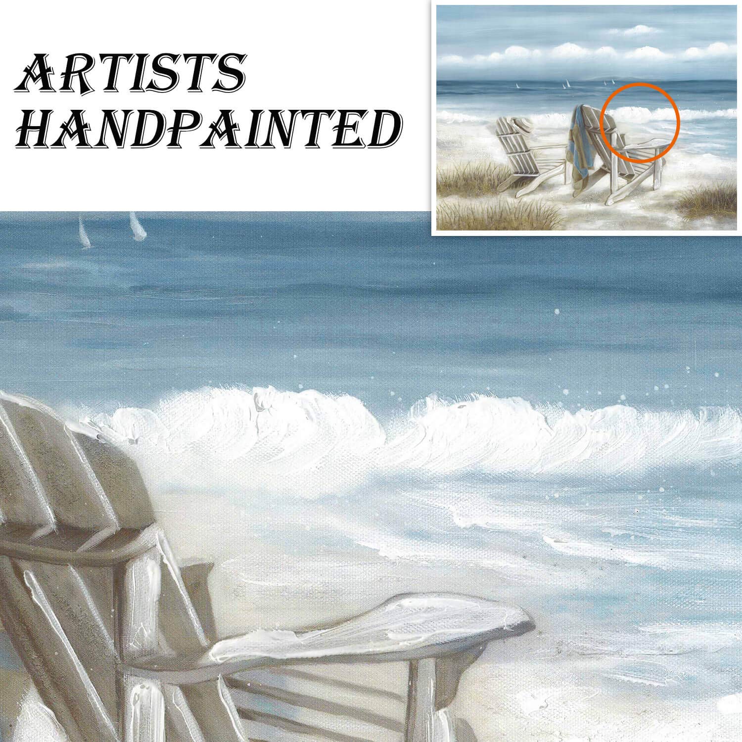 Tar Tar Studio Abstract Seascape Canvas Wall Art: Beach Chair On Sand Painting Print For Bedroom (24'' W X 18'' H, Multiple Size