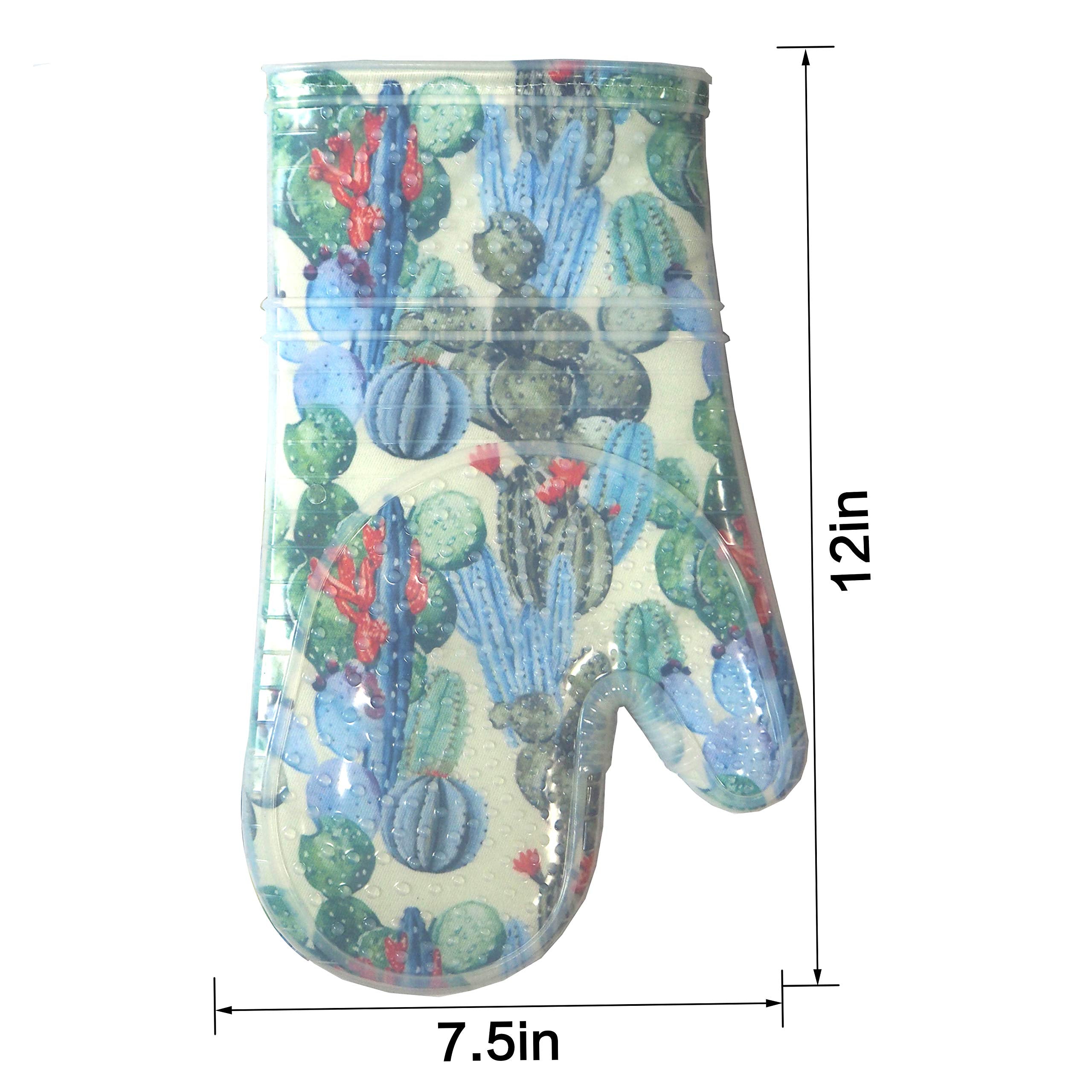 Oven Mitts Set Of 2 With Transparent Clear Silicone Shell And Nice Fruit Flower Cotton Lining, Heat Resistant To 500 F Kitchen O