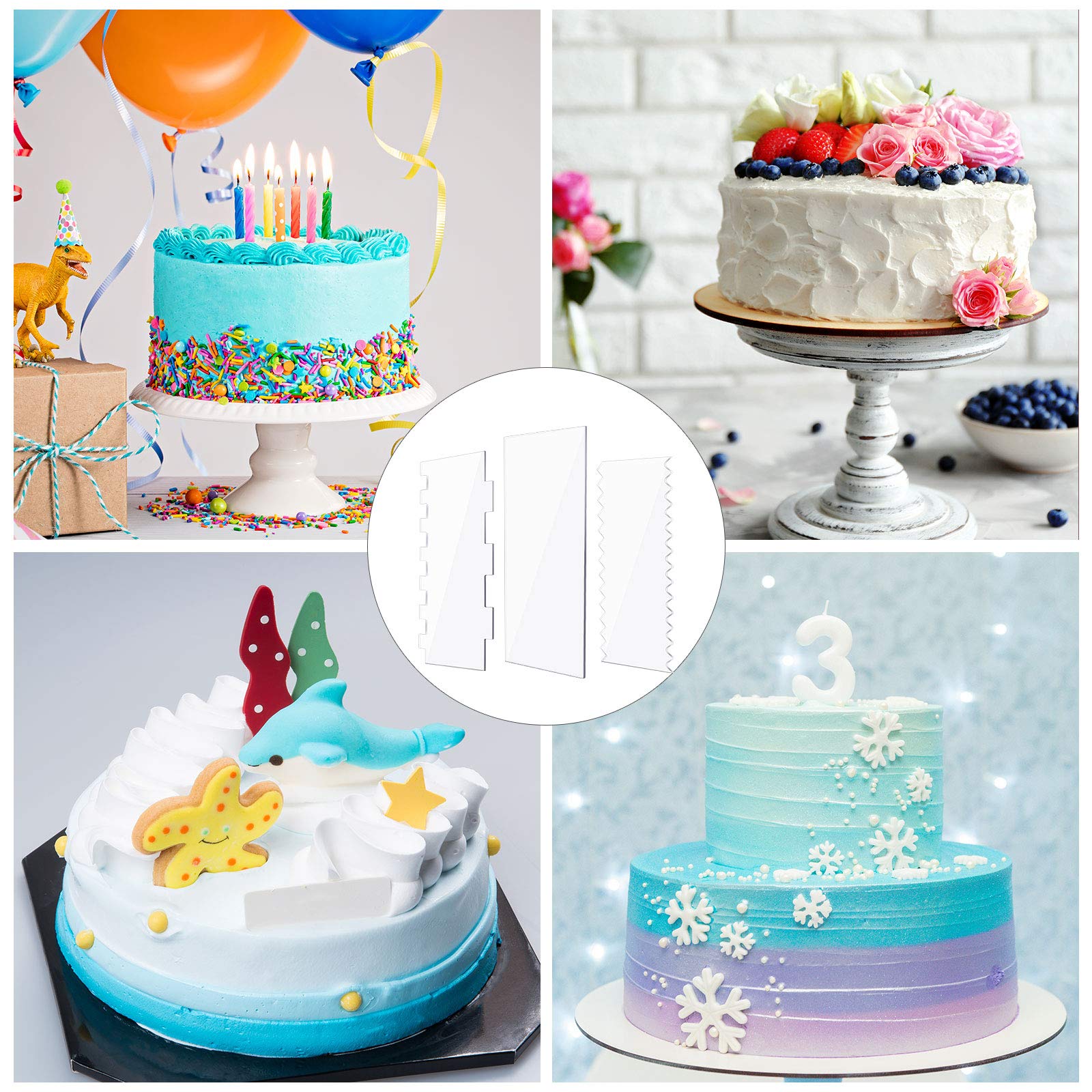 3 Pieces Cake Scrapers Clear Acrylic Cake Icing Scraper Frosting Buttercream Large Cake Smoother Scraper Cake Edge Stripe Combs