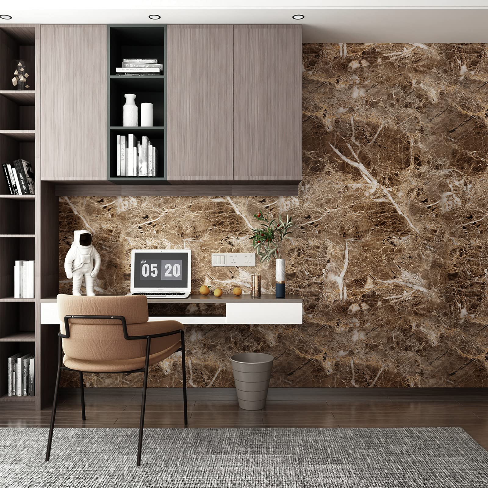 JSEVEM 15.74''?93.7'' Brown Marble Contact Paper Faux Granite Wallpaper Peel and Stick Vinyl Wrap Self Adhesive Wall Paper Waterproof Furniture Sticker for Kitchen Countertops Cabinet Bedroom Bathroom