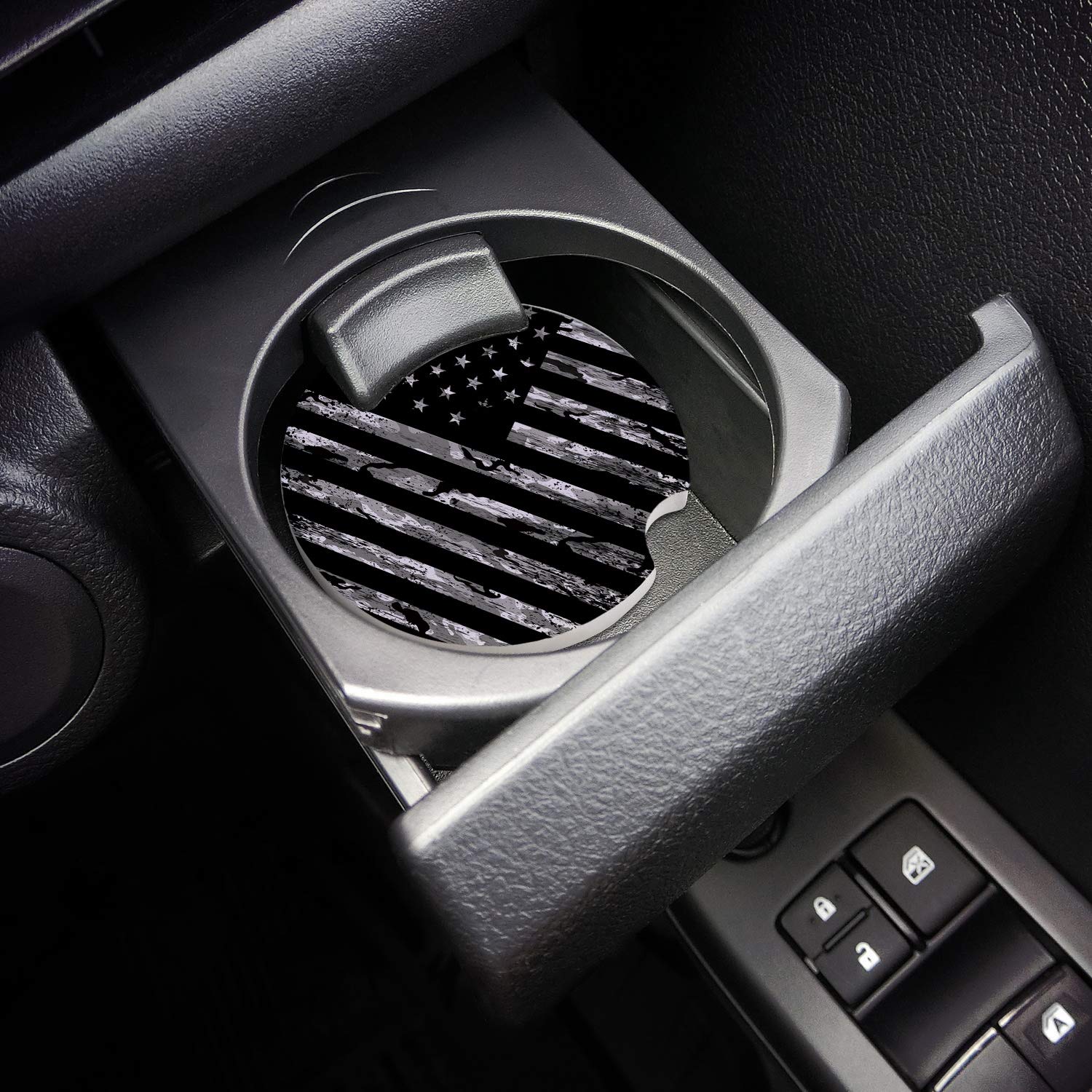 Cup Holders Car Coasters for Women/Men - 2 Pack Absorbent Ceramic Stone Drinks Coaster Set  Camo America US Flag