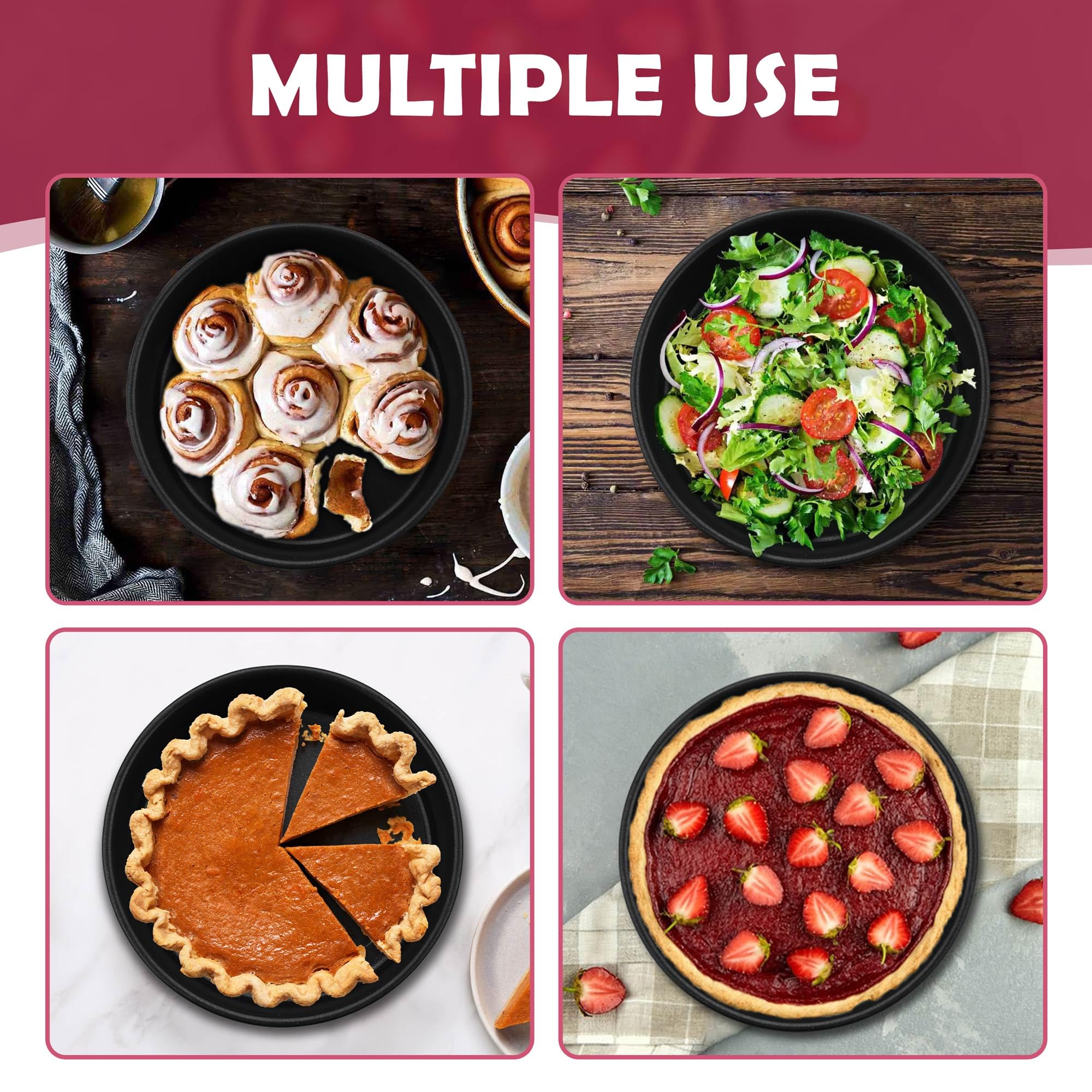 E-Far 8 Inch Cake Pan Set Of 3, Nonstick Round Baking Layer Cake Pans, Stainless Steel Core & Non-Toxic Coating, 2 Inch Deep (Bl