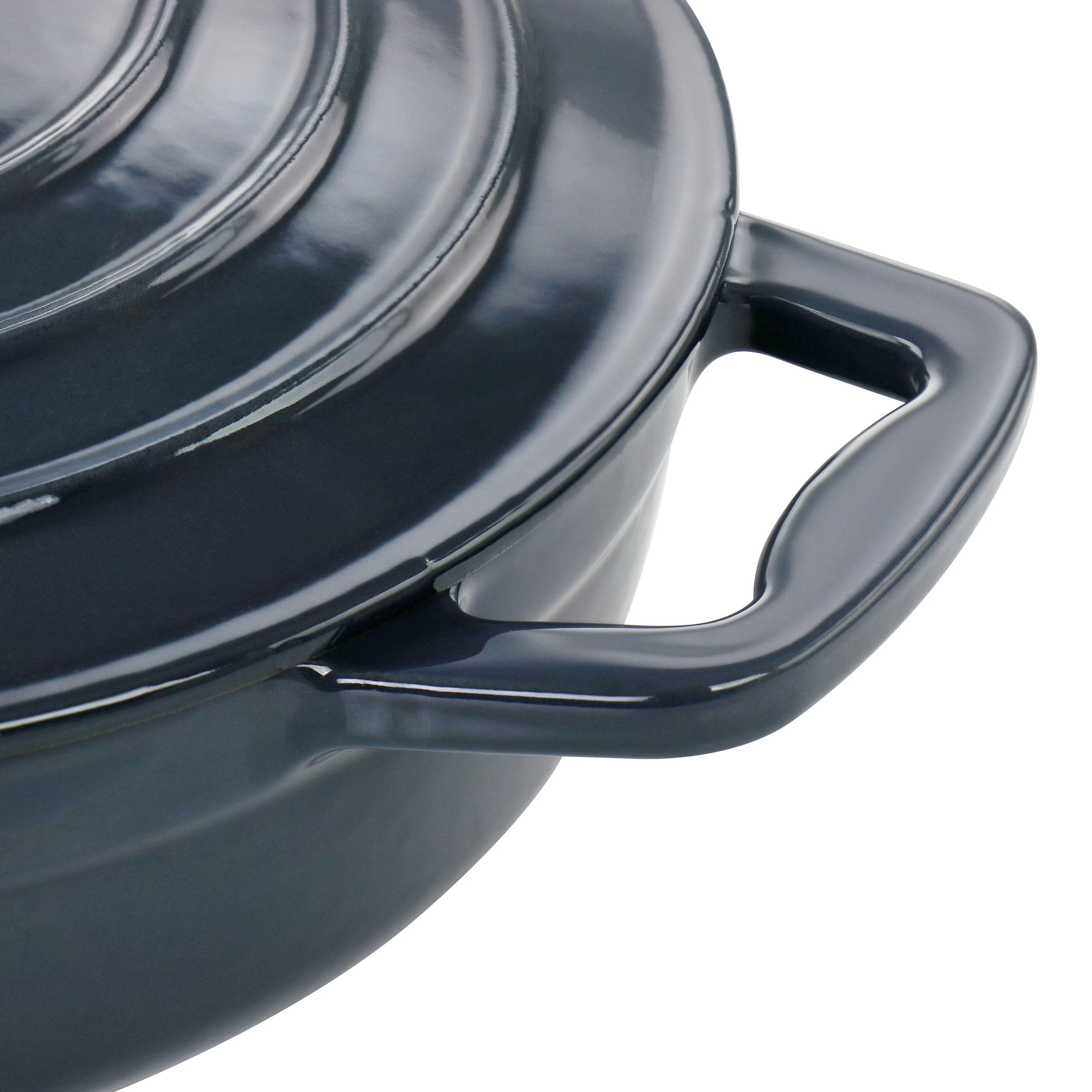 MegaChef 2 Quart Round Enameled Cast Iron Braiser Pan - Dark Blue, Model BRS22, Durable Cookware for Versatile Cooking