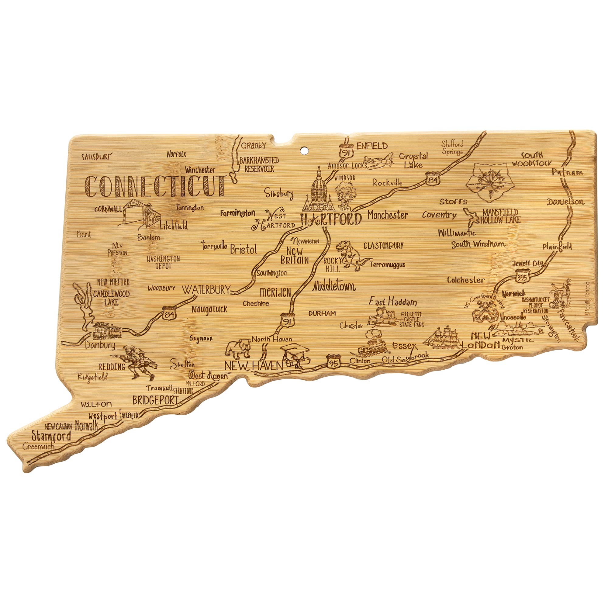 Totally Bamboo Connecticut State Destination Bamboo Serving and Cutting Board