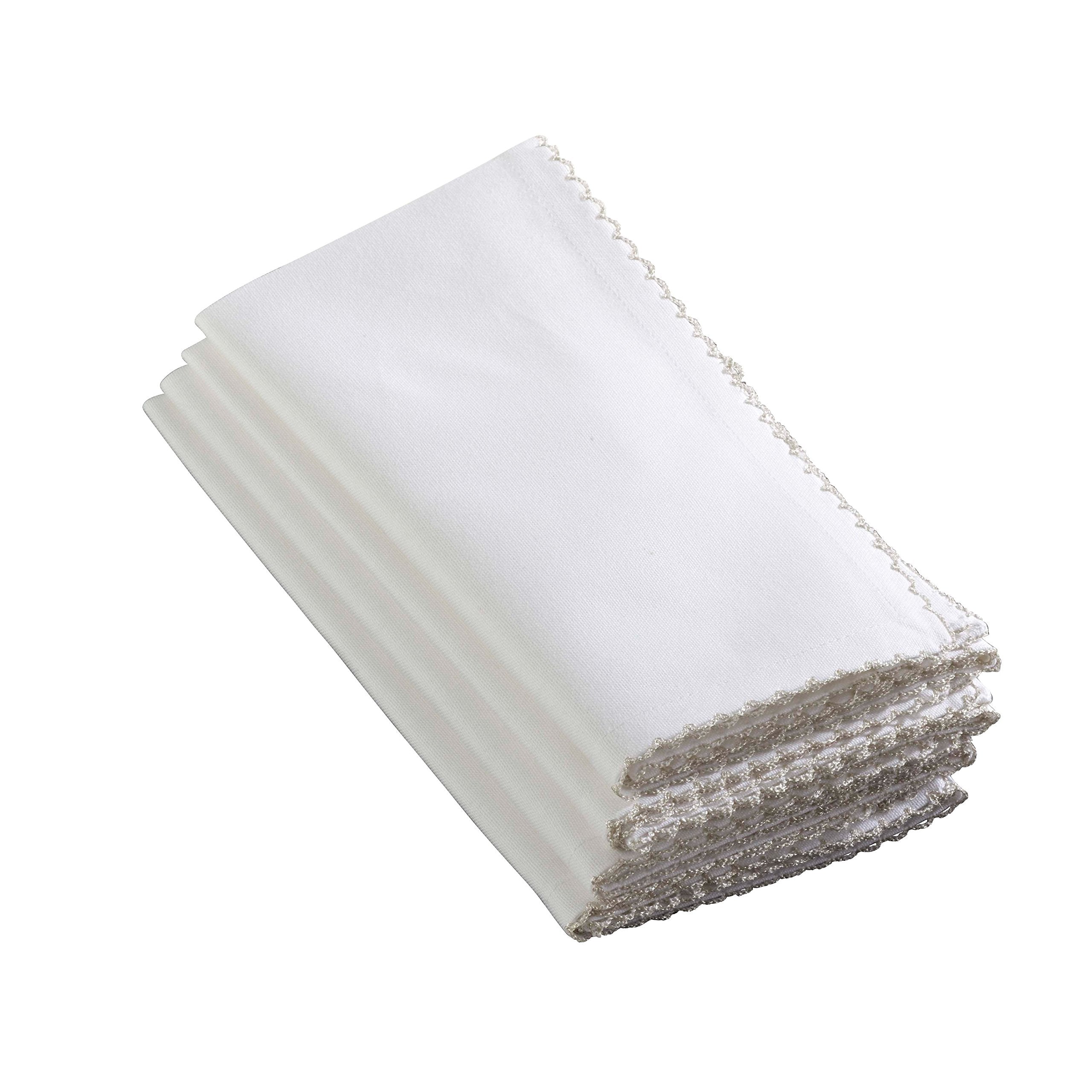 Saro Lifestyle 1442 Recotting Collection Whip Stitched Design Dinner Napkins, Silver-Set Of 4 Pcs, 20'', 4 Pieces