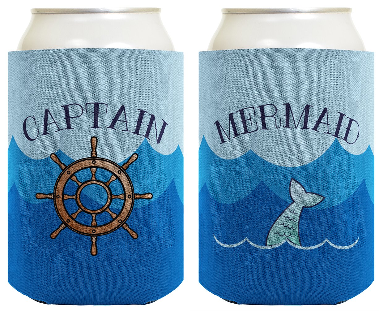 Mermaid Gifts Captain Mermaid Bundle Diving Gifts 2 Pack Can Coolie Drink Coolers Coolies Waves