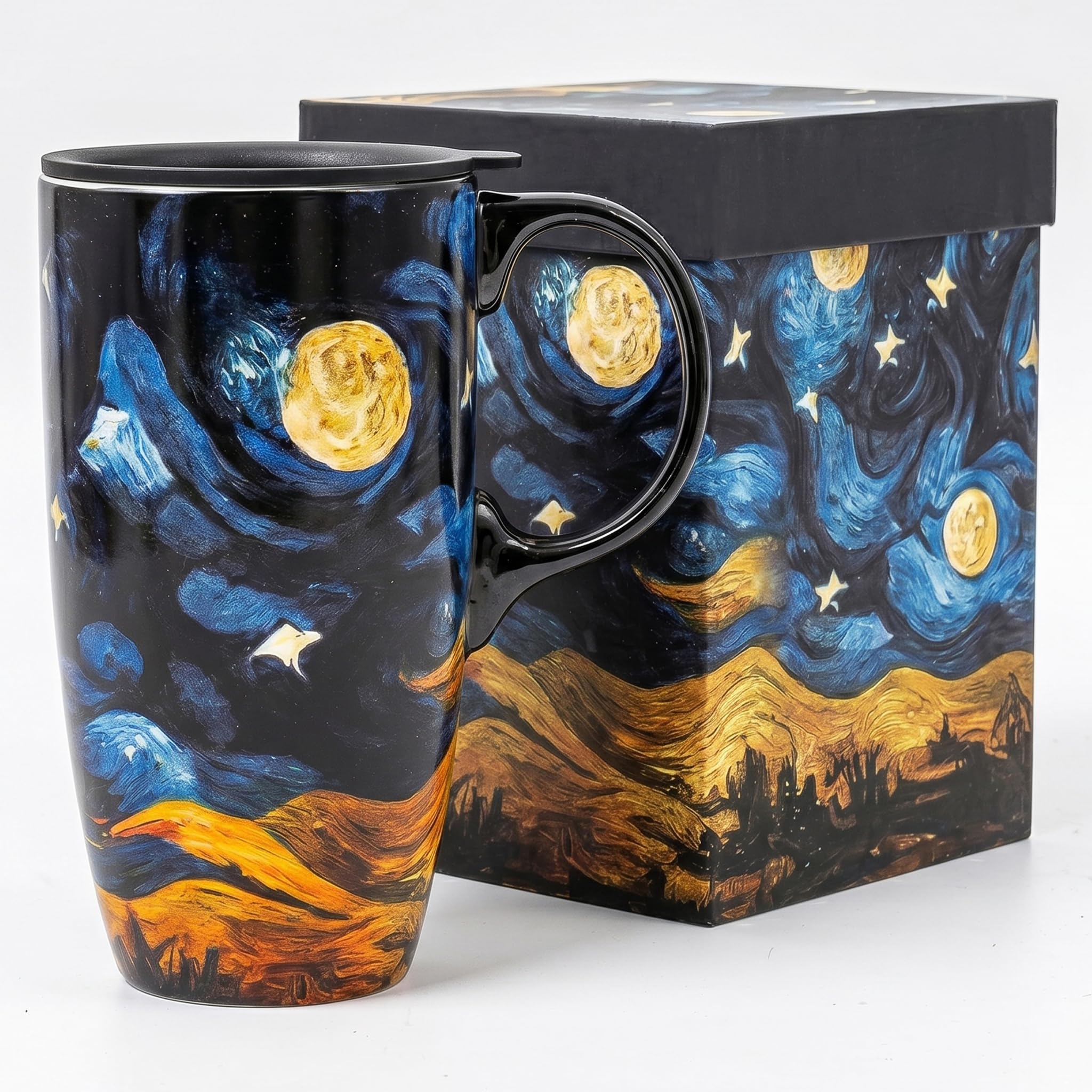 Topadorn 17oz Ceramic Travel Mug with Lid, Starry Sky Coffee Mug