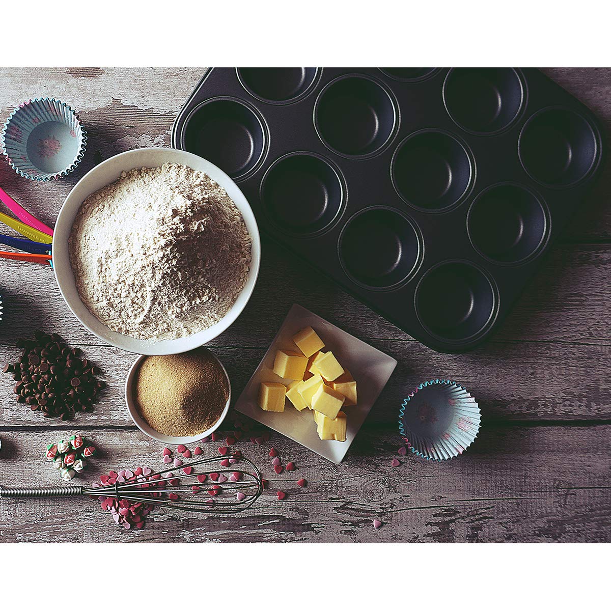 Kingrol 12-Cup Muffin & Cupcake Pans, Set Of 3 Baking Pans, Non-Stick Bakeware, 1.1'' Deep