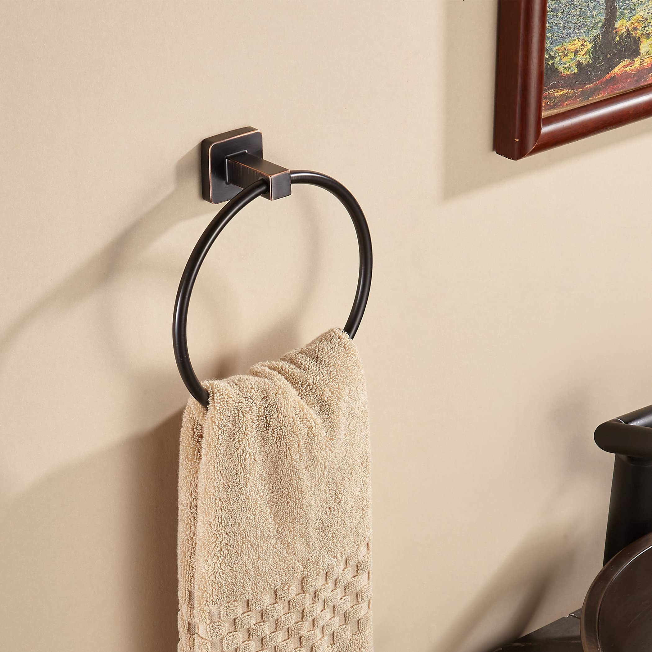 Wolibeer Bronze Towel Ring, Bathroom Hand Towel Holder Wall Mount, Oil Rubbed Towel Hanger Farmhouse Rustic Orb Stainless Steel