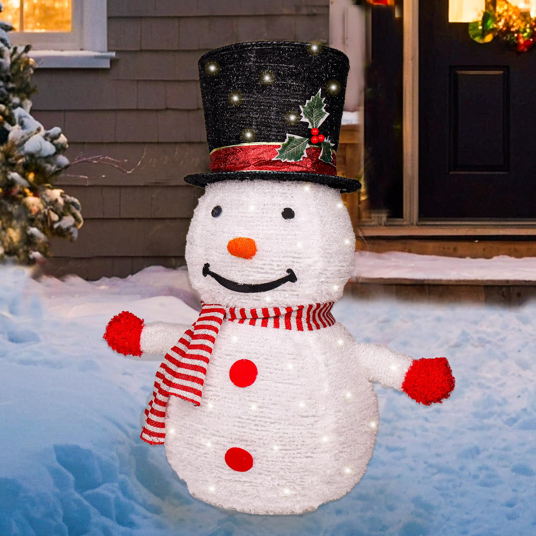 ChamBay Snowman Outdoor Christmas Decorations, 28 Inch Collapsible Snowman Christmas Decorations with 75 LED Lights, Light Up Xm