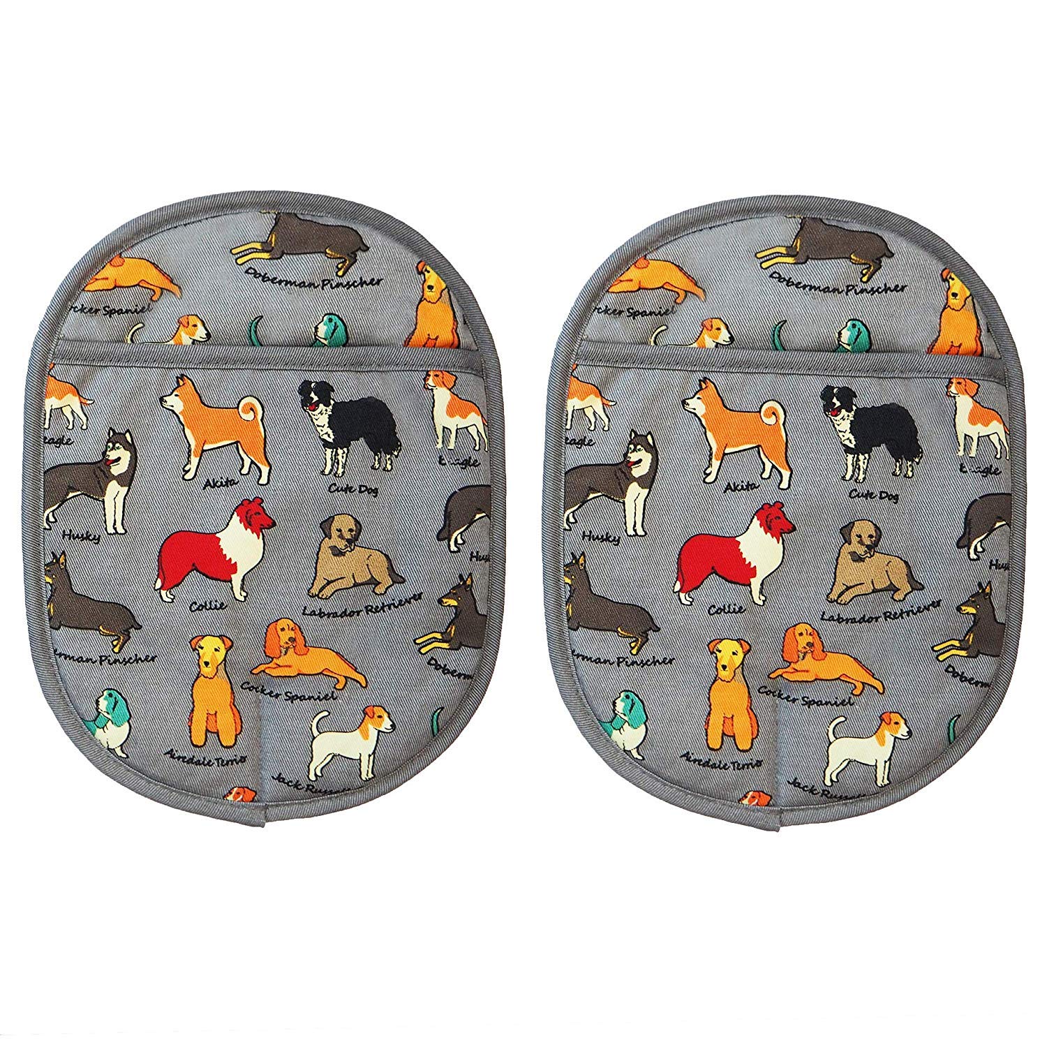 Pot Holders Set Of 2 With Transparent Clear Silicone Shell And Nice Dog Printing Cotton Lining, Heat Resistant To 500 F Kitchen