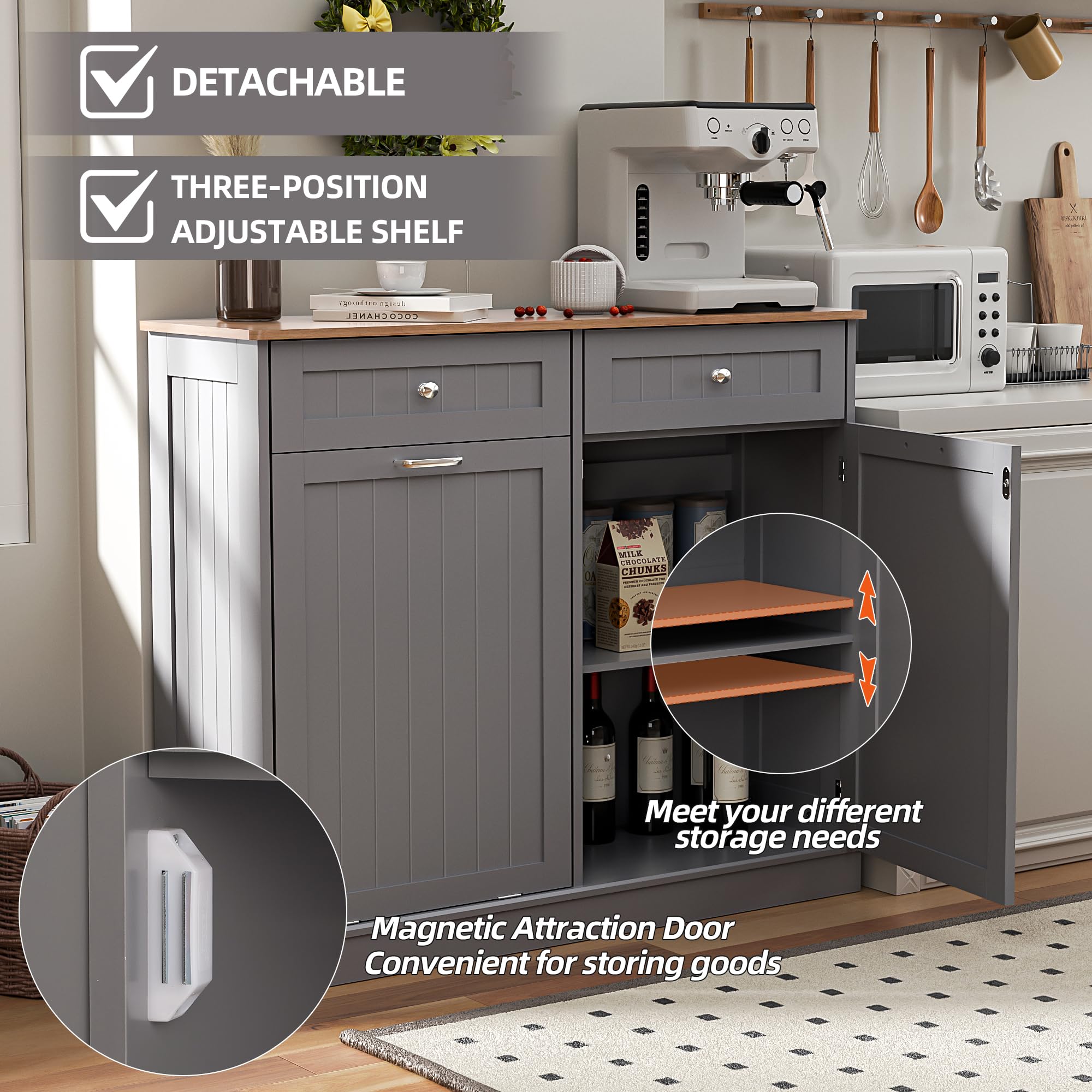 Spurgehom Dual Door Tilt Out Trash Can Cabinet,Laundry Hamper Trash Cabinet Kitchen Waste Bins Pull Out With Hideaway Drawer,13