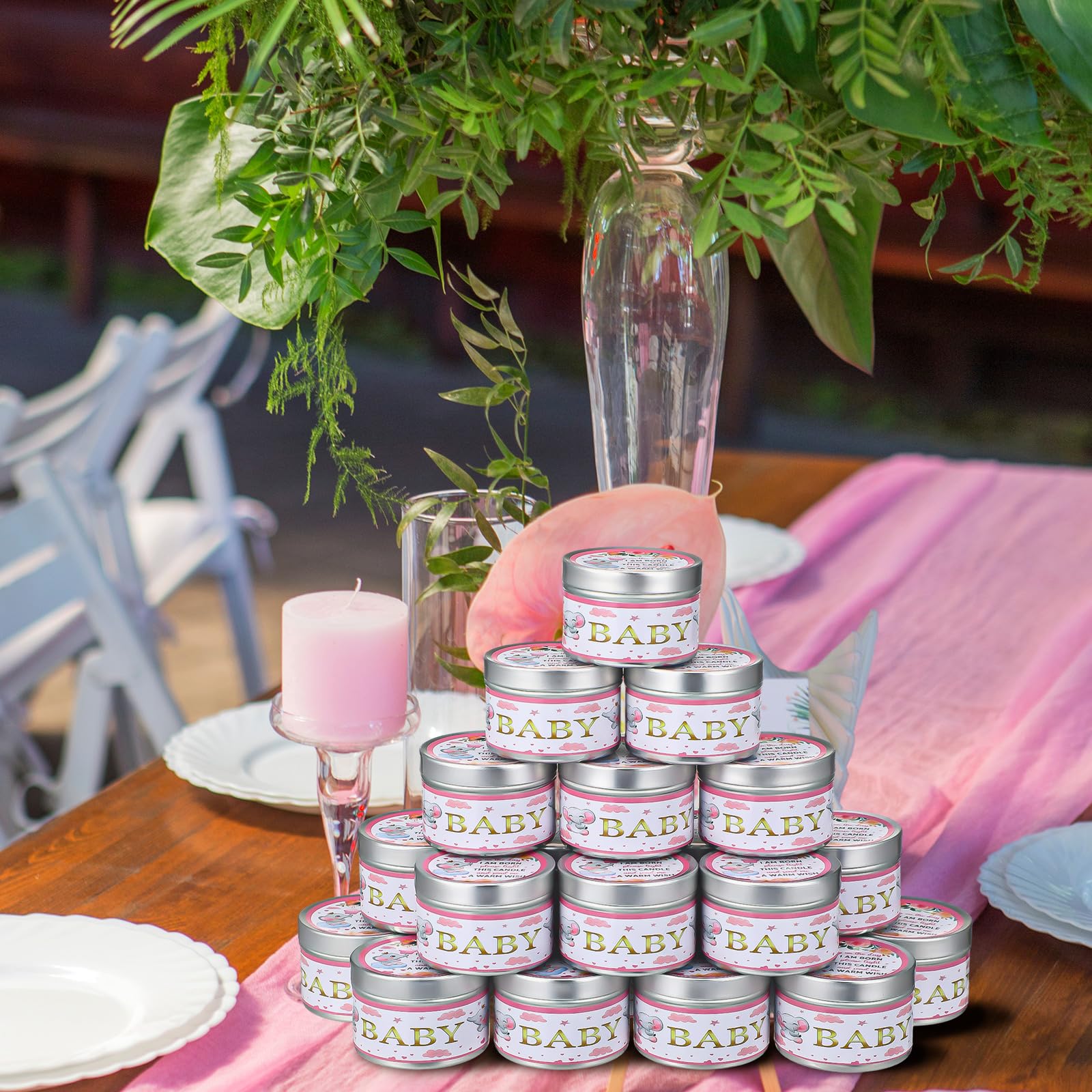 MTLEE 24 Pcs Elephant Baby Shower Party Favors Candles Lavender Scented Baby Shower Favors for Guests Rustic Tealights Candles G