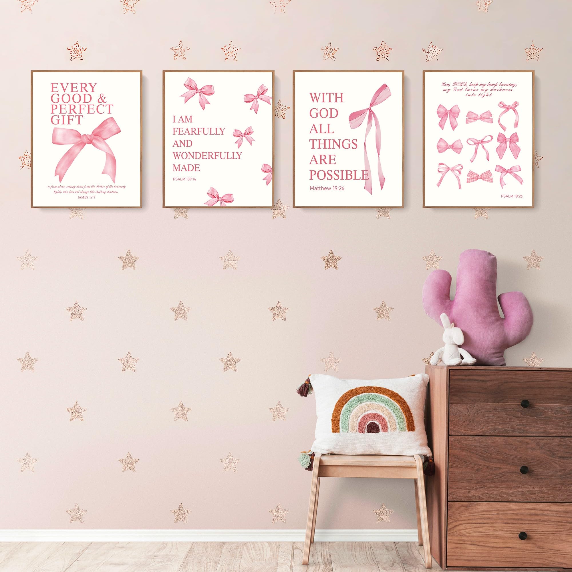 LARTSFRO Coquette Pink Bow Wall Art Decor Posters, Pink Bow Room Bedroom Bathroom Dorm Wall Art Decor Aesthetic for College Teen