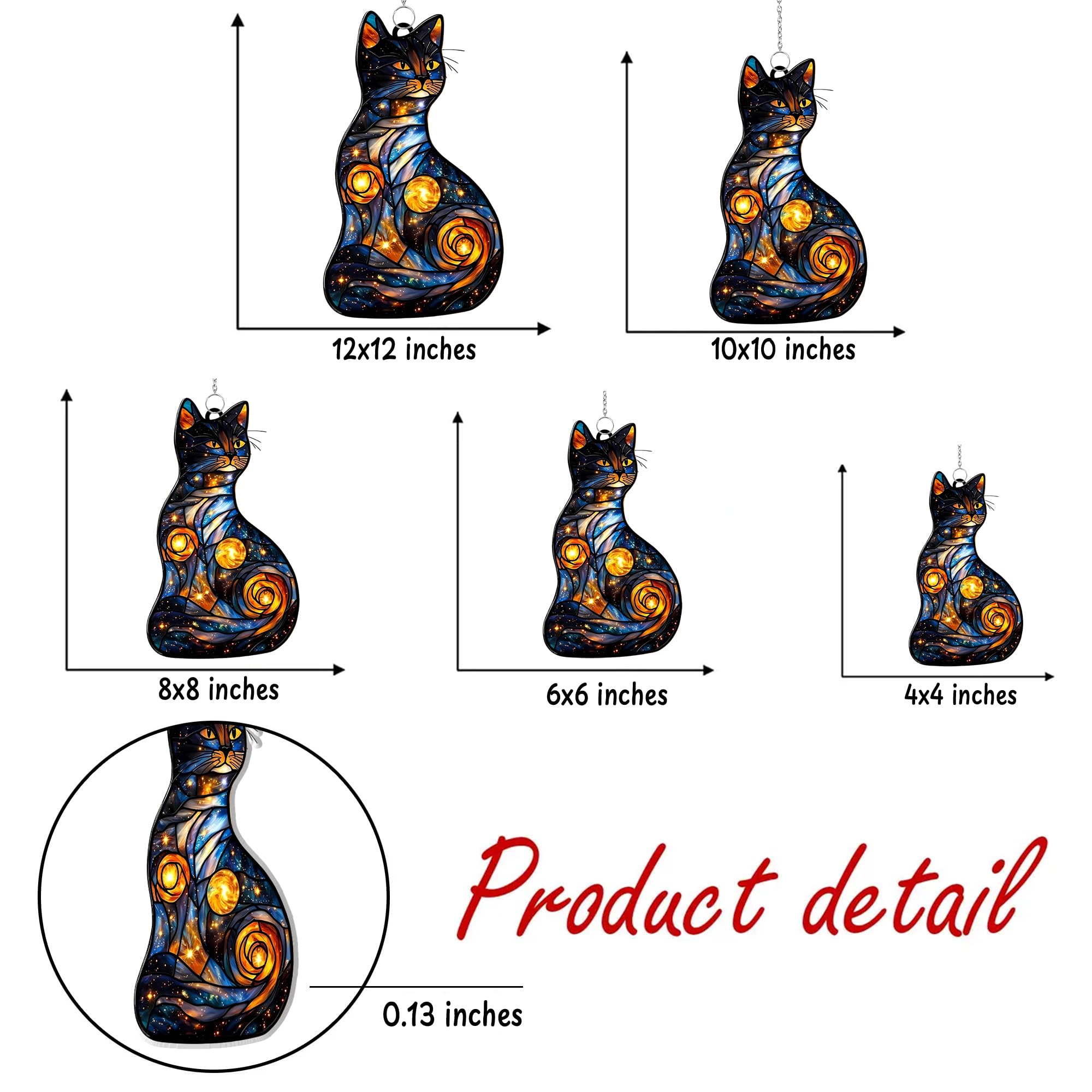 Celestial Cat Acrylic Suncatcher Stained Glass Effect Window Car Hanging Christmas Ornament Indoor Outdoor Decor Garden Sun Catc