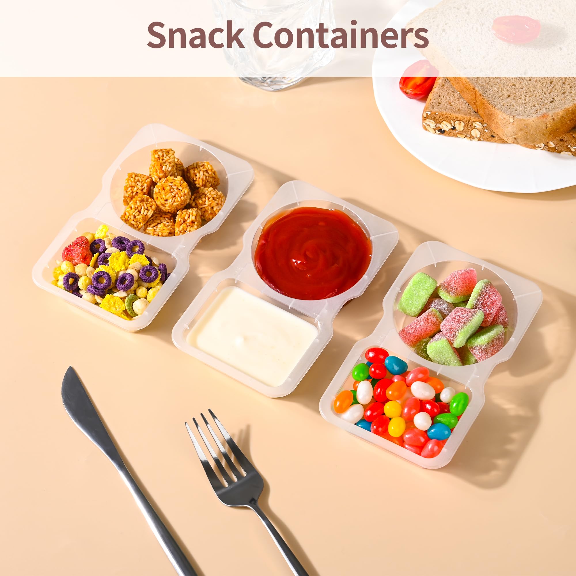 Rxrrxr 10Pcs Double Compartment Condiment Container Reusable Snack Container 2 Compartments With Lids Snack Pack Container Sauce