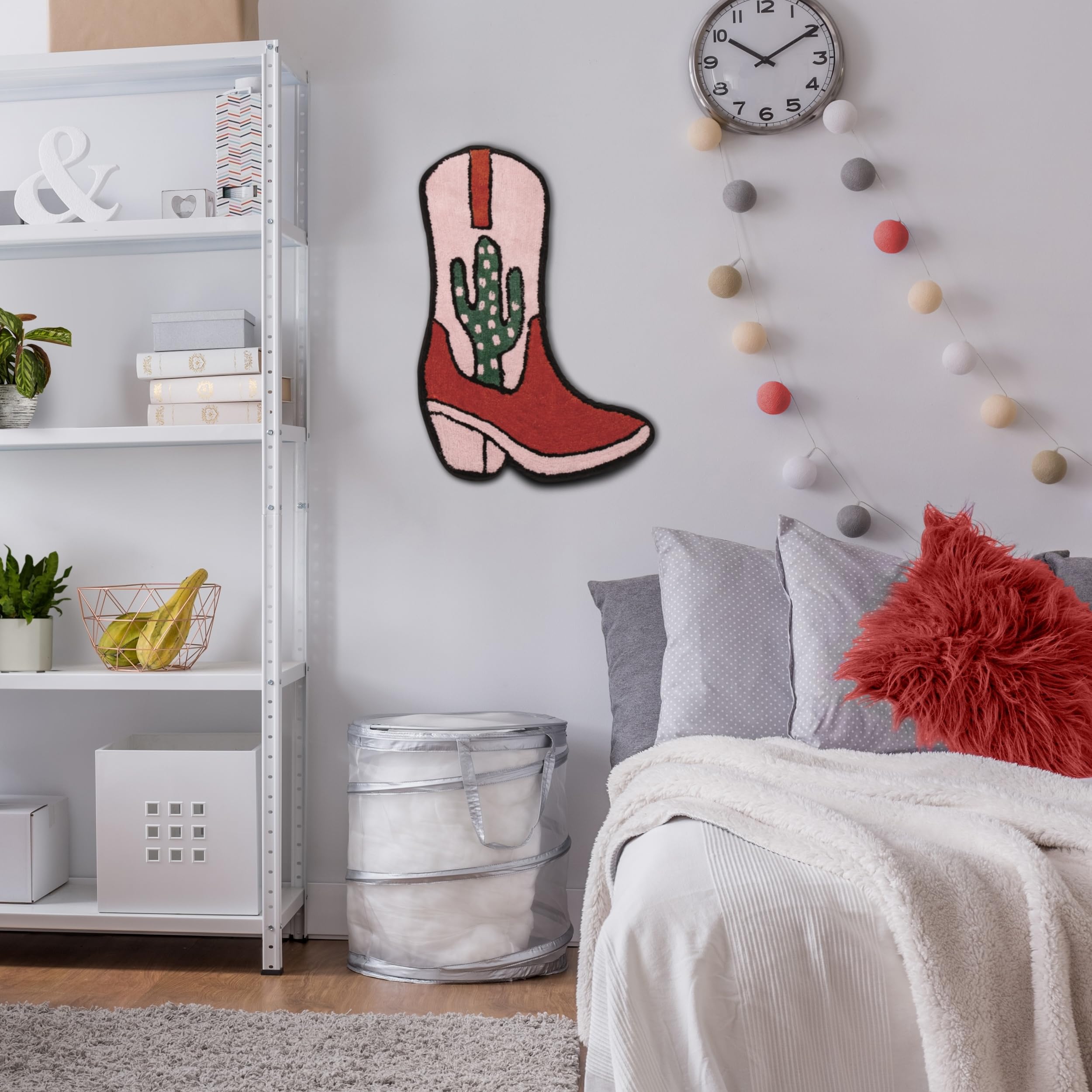 Cowboy Boot Bath Mat - 33'' X 20'' Western Boot Shaped Rug With Pink, Rust, And Green Cactus Design - Cowgirl Wall Decor - Water
