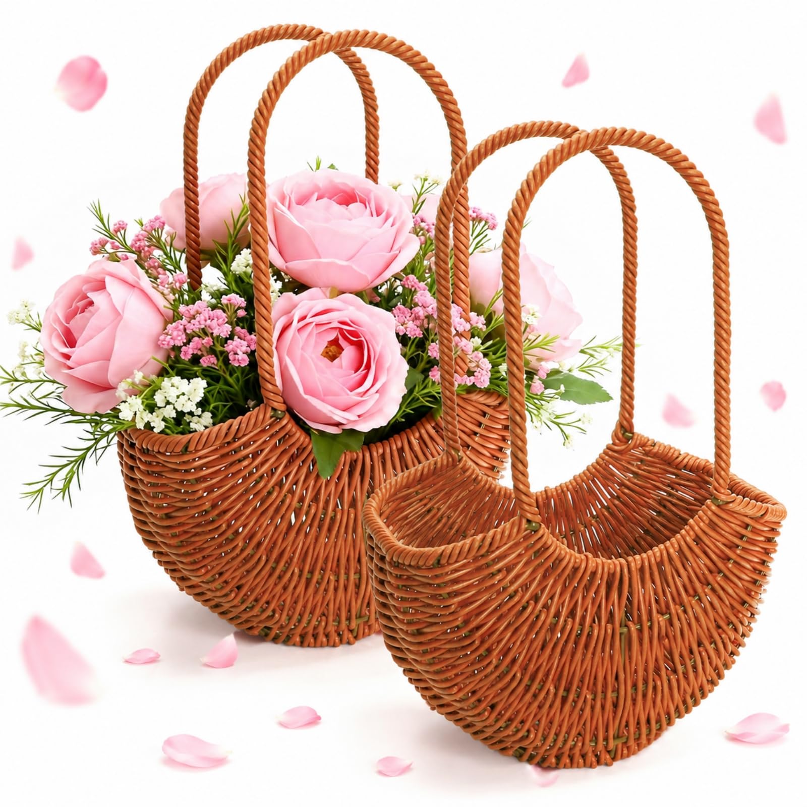 Jowgut 2 Pack Small Basket with Handle, Plastic Half Moon Baskets