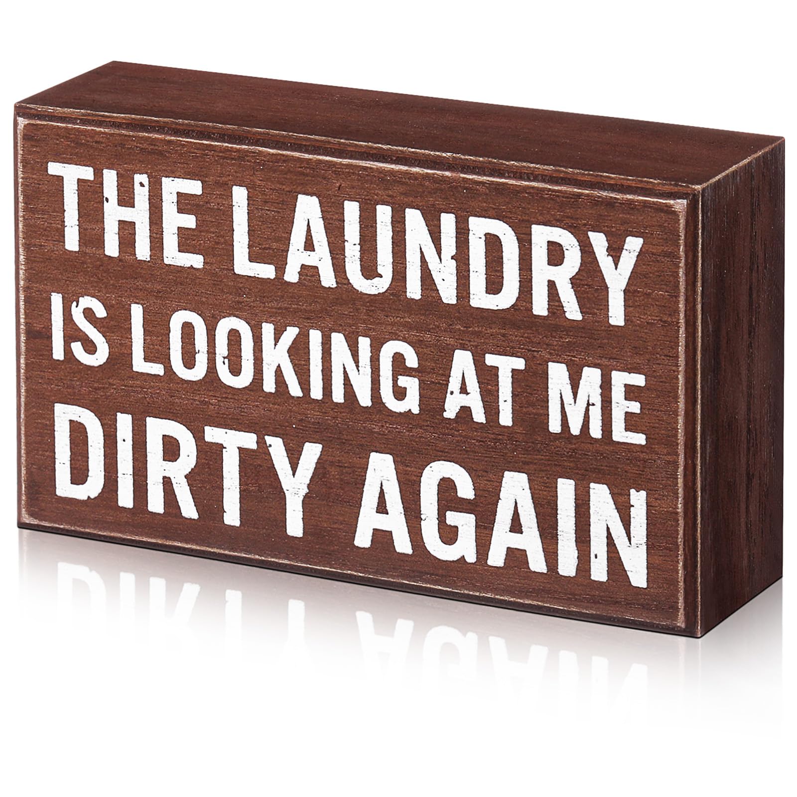 Jetec Farmhouse Laundry Room Decor Funny Room Box Signs Rustic The Laundry Is Looking at Me Dirty Again Wood Box Sign for Home B