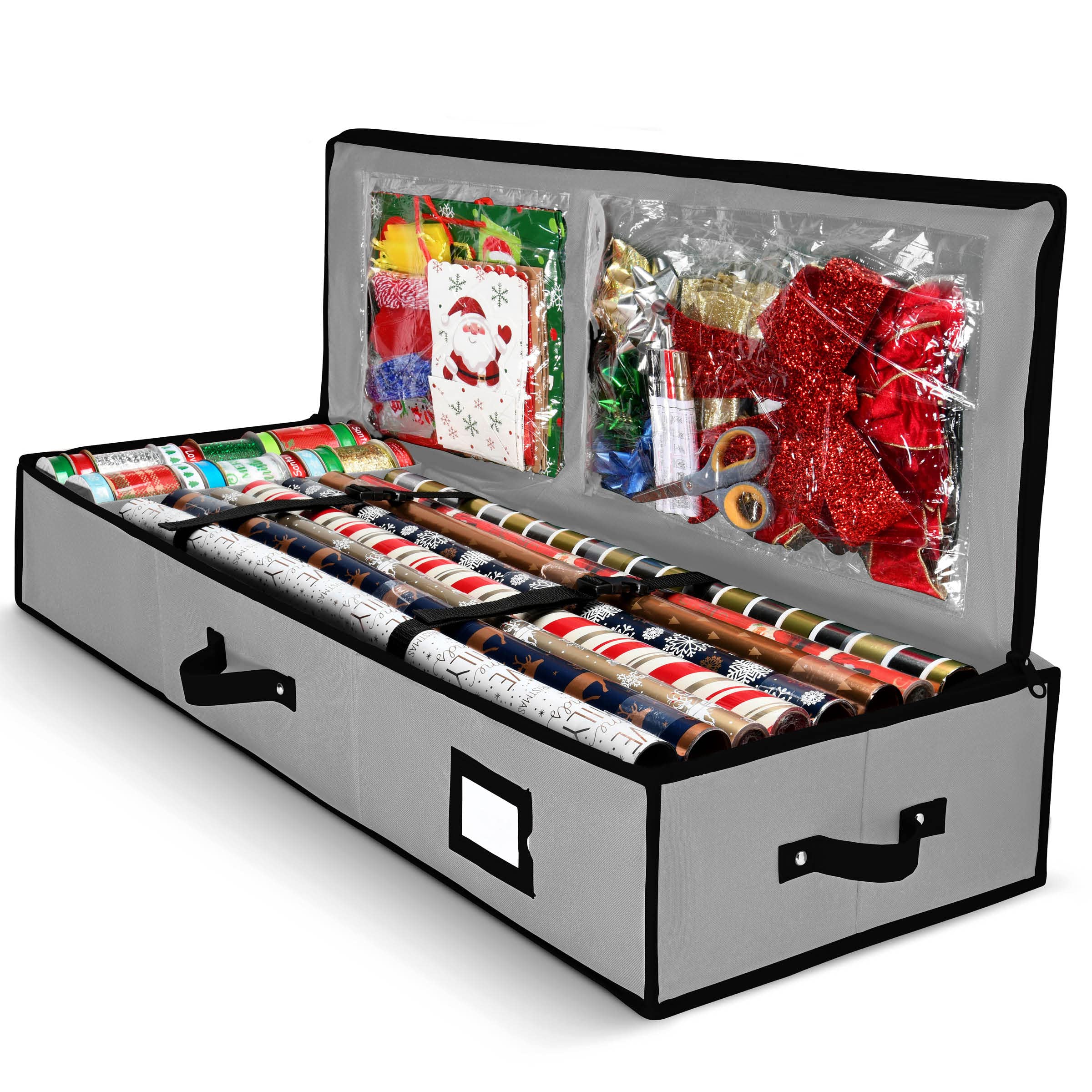 Gift Wrap Organizer, Christmas Wrapping Paper Storage Bag W/Useful Pockets For Xmas Accessories, Fits Upto 24 Rolls, Underbed St