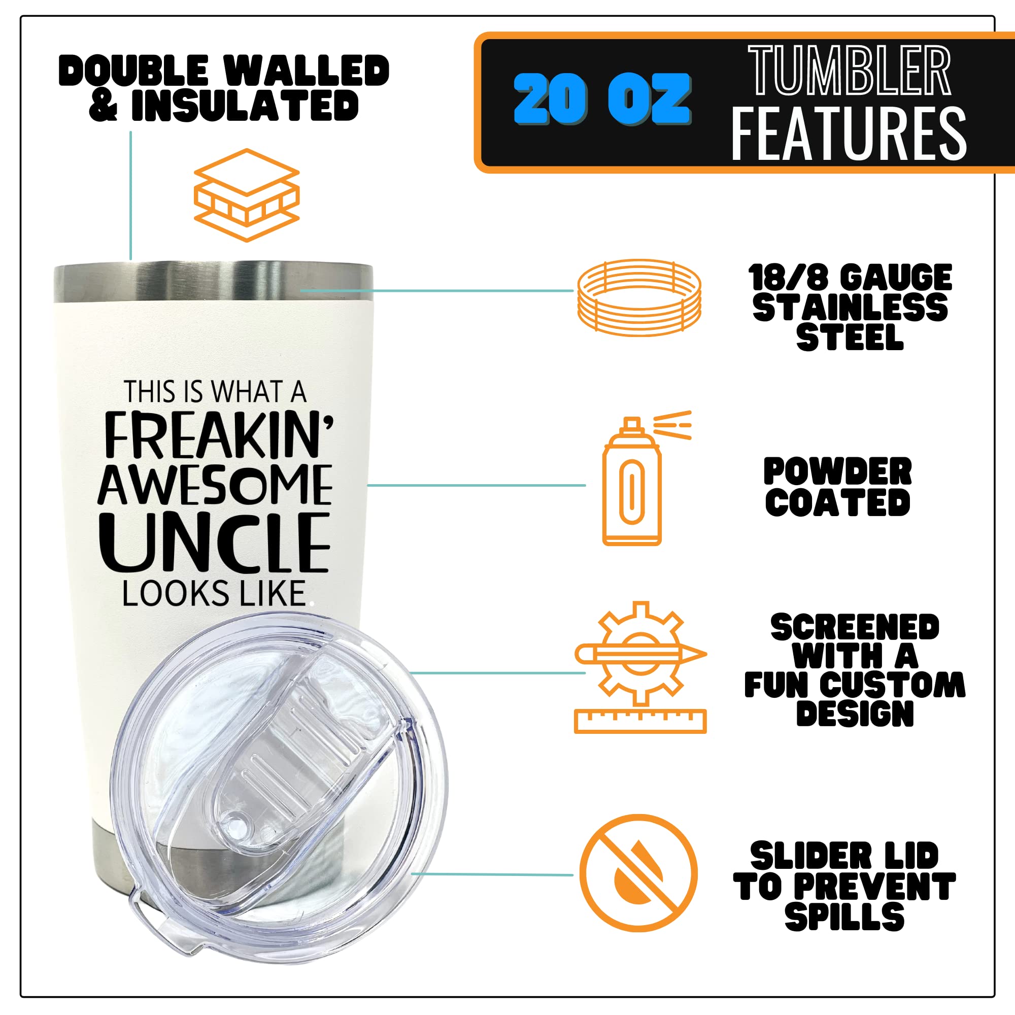 Brooke & Jess Designs Uncle Gift Tumbler - Large Travel Cup - Funny Gifts For Uncles
