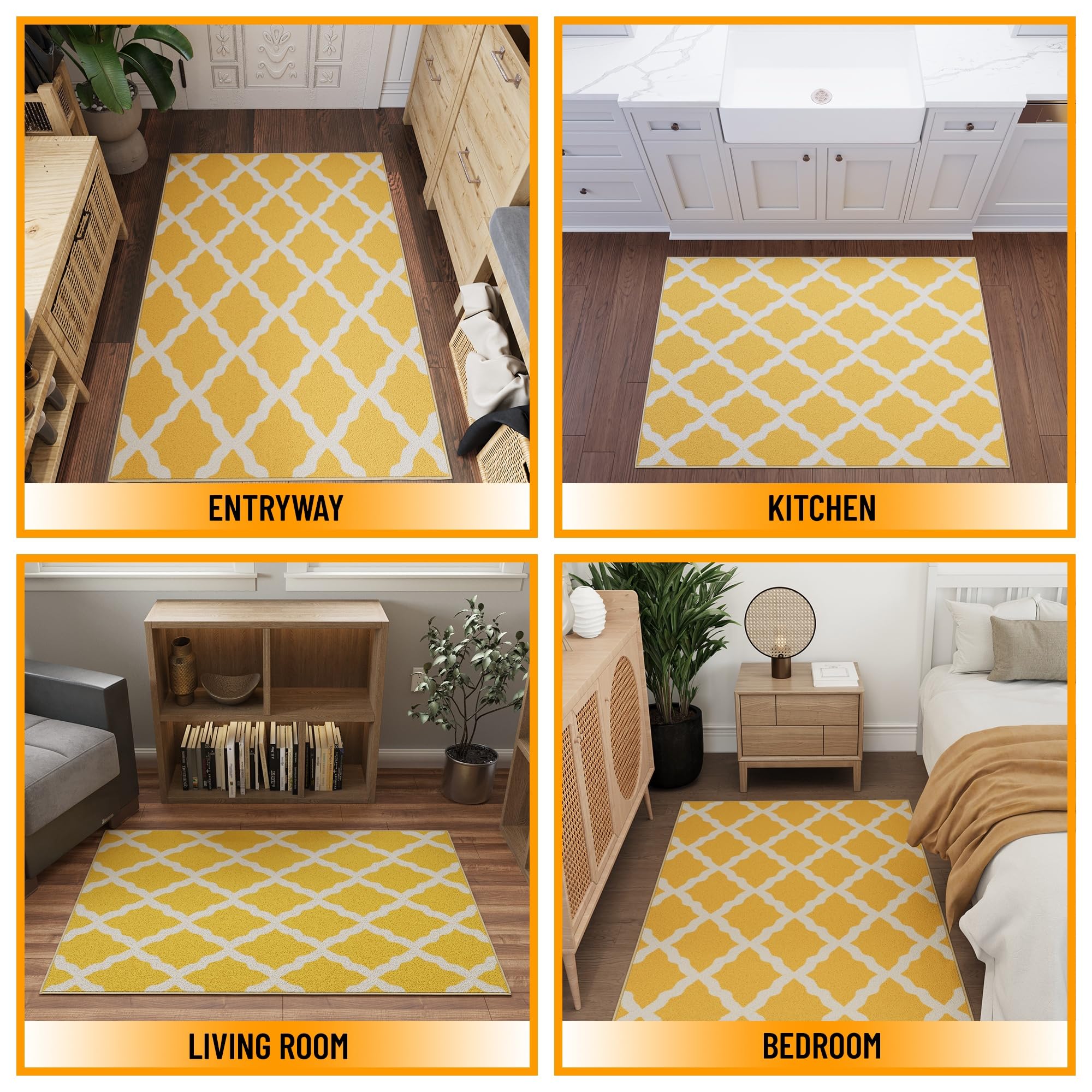 Ottomanson 3'3 x 5' Rugs for Living Room Trellis Area Rug for Bedroom - Non Slip Durable Large Floor Carpet for High Traffic Are