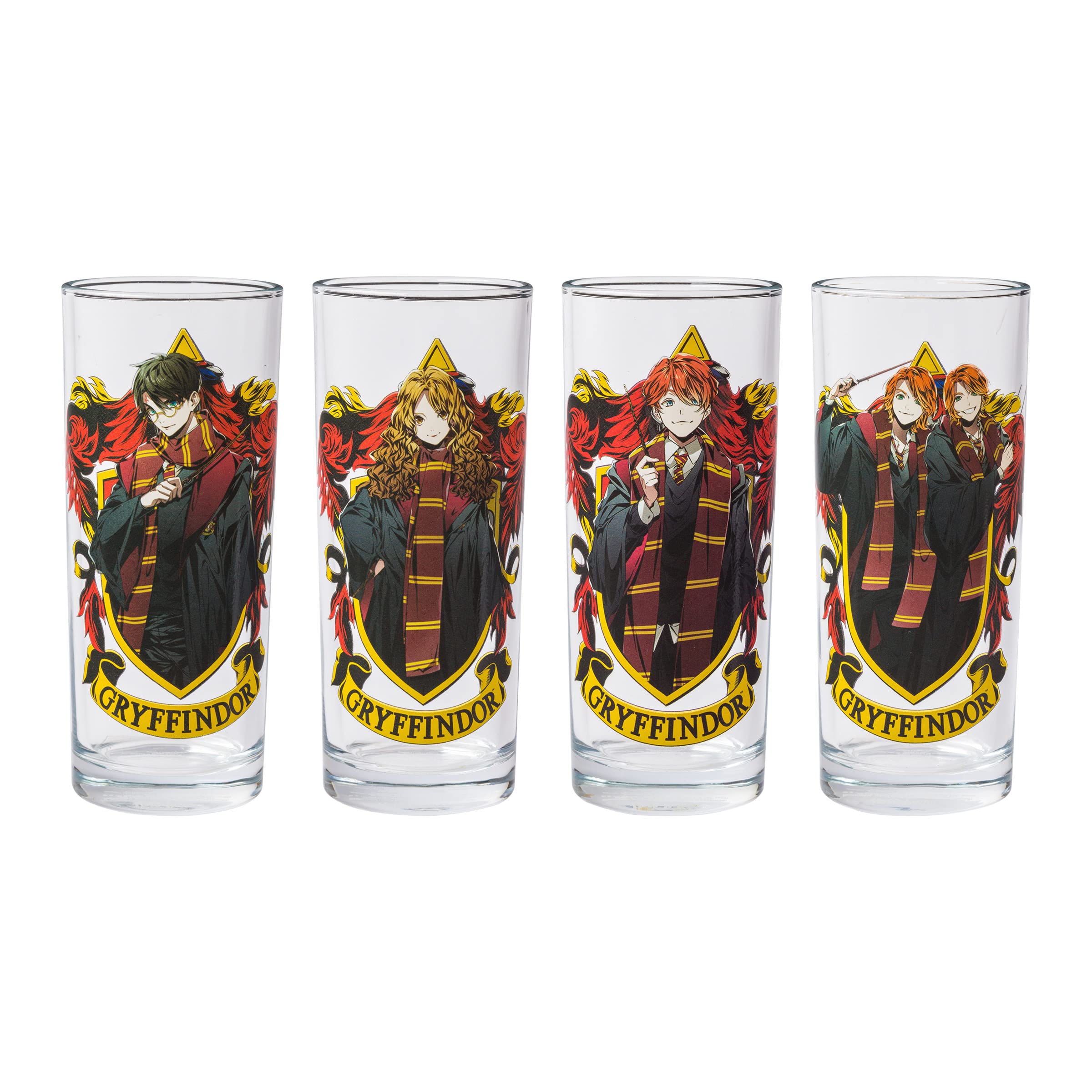 Silver Buffalo Harry Potter Gryffindor Squad Featuring Hermione Granger, Ron Weasley, and Fred and George Anime Style 4 Pack Tum