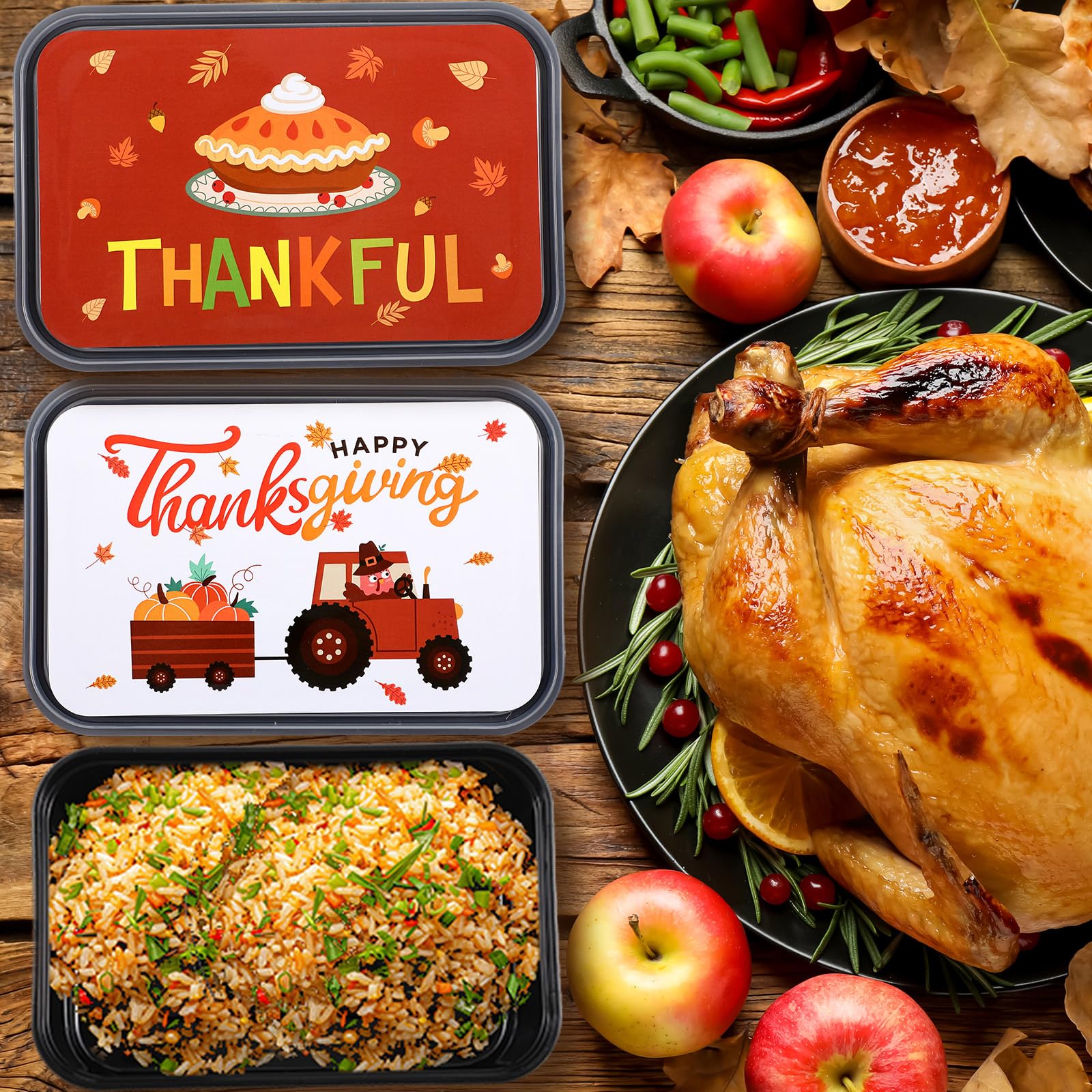 50 Pack Fall Thanksgiving Meal Prep Containers with Lids 25 oz Reusable Food Prep Containers Plastic Food Storage Thanksgiving D