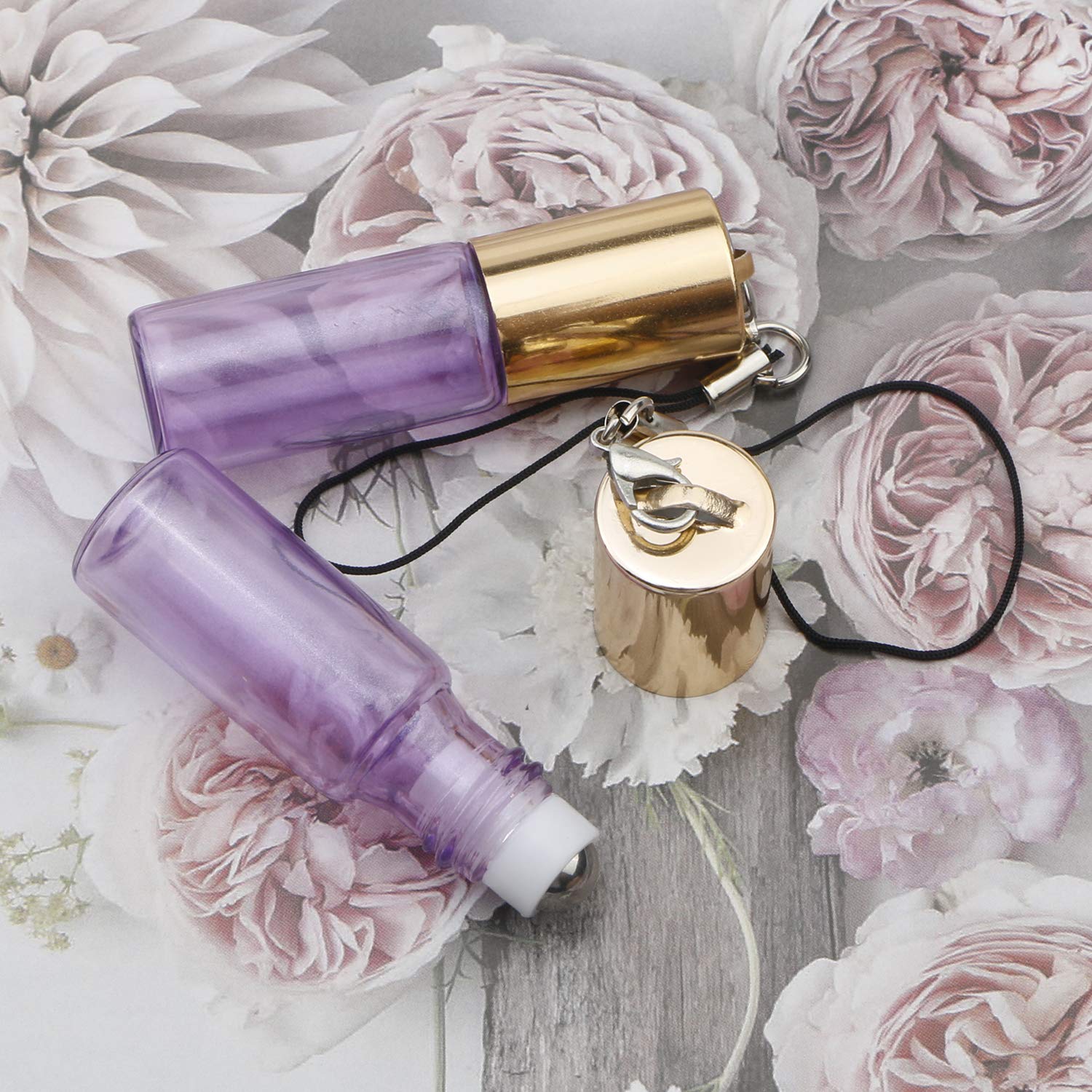 Ellbest 10 Pack 5Ml Glass Roller Bottles Portable Pearl Purple Colored Bottles With Stainless Steel Roller Balls And Essential O