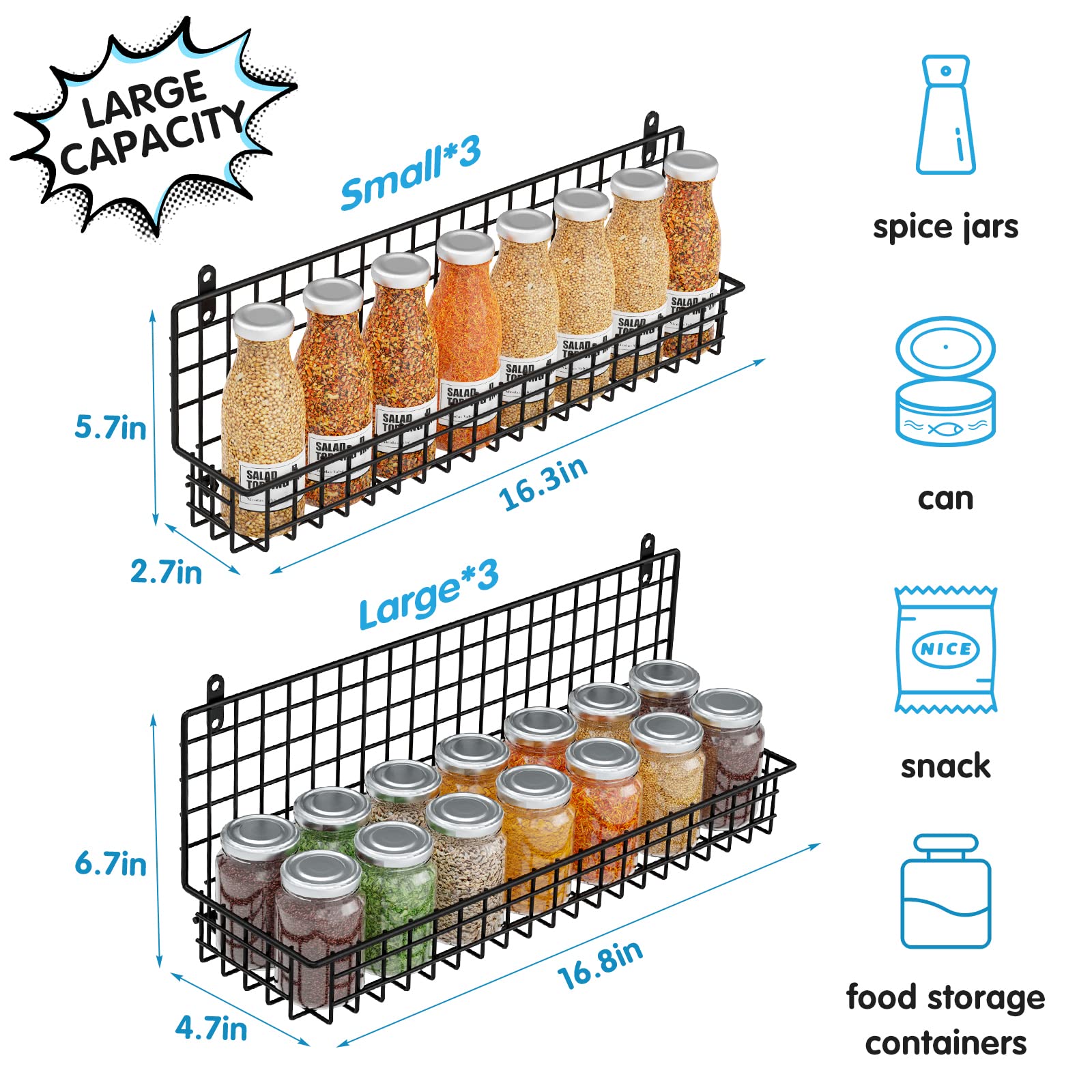 Jksmart 9-Tier Spice Rack Organizer With Door Hook, Wall Mount, And Extra Large Capacity For Pantry Cabinets - Stylish Black Des
