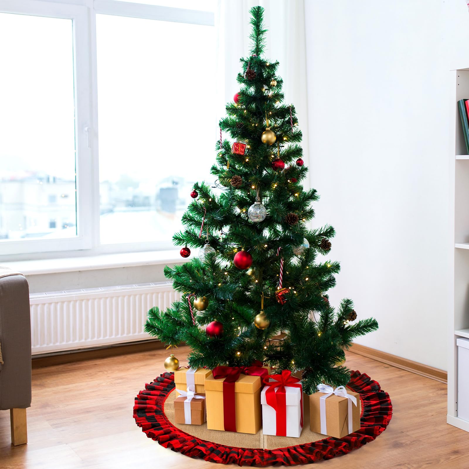 Tatuo 40 Inch Christmas Tree Skirt Decorations Linen Burlap Tree Skirt Round Xmas Cover for Christmas Party Mat Fall Indoor Clea