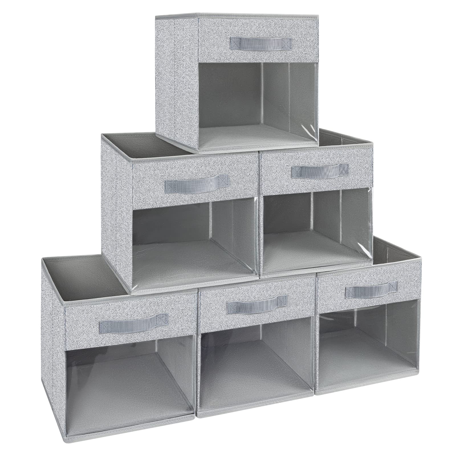 Dimj Cube Bins, 6 Packs Fabric Storage Bins Cubes With Window, Collapsible Storage Bins With Handles, Closet Storage Baskets For