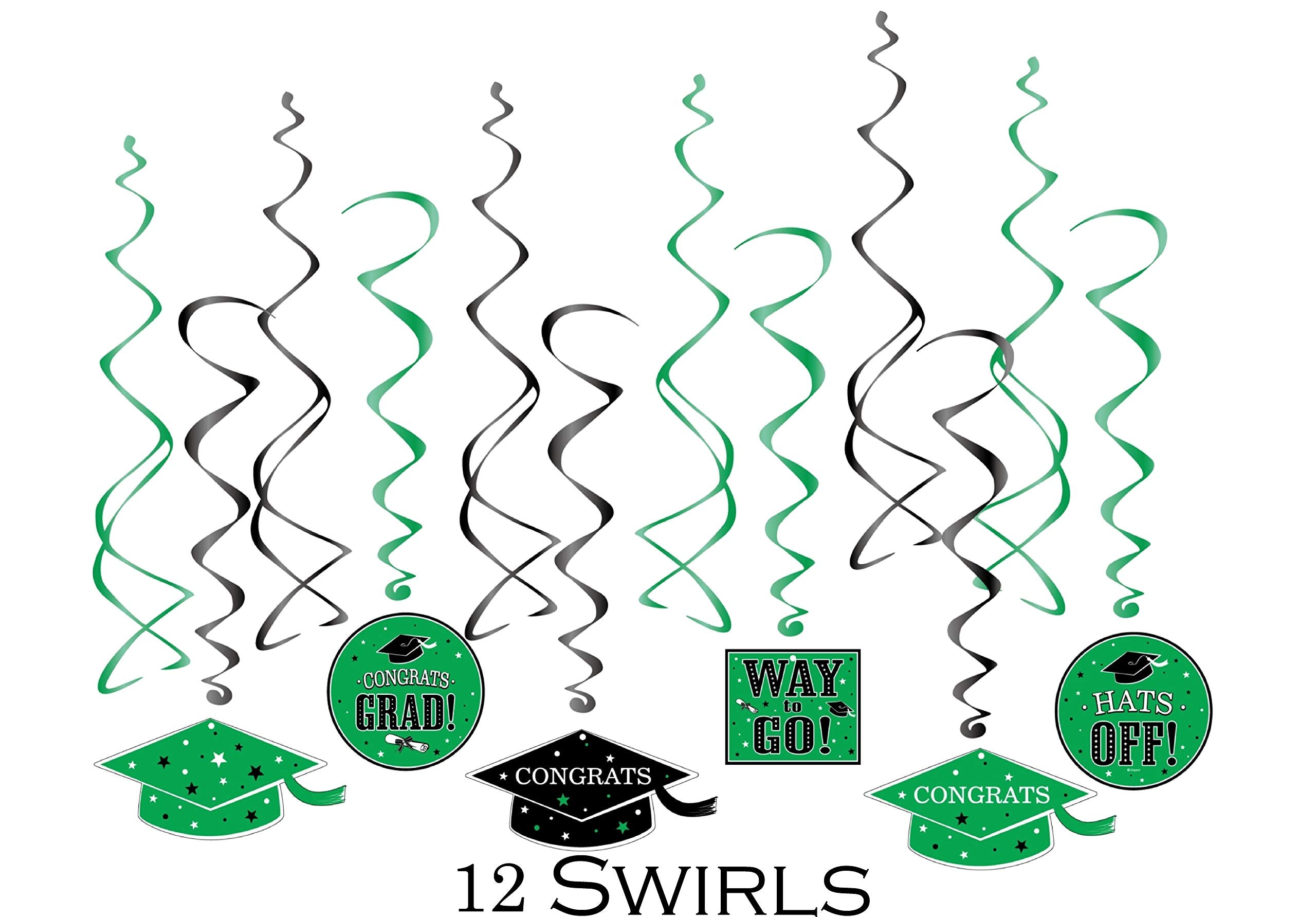 Serves 30 | Ultimate Party Pack | Congrats Grad Green Party Supplies | 9'' Dinner Paper Plates | 7'' Dessert Paper Plates | 9 Oz