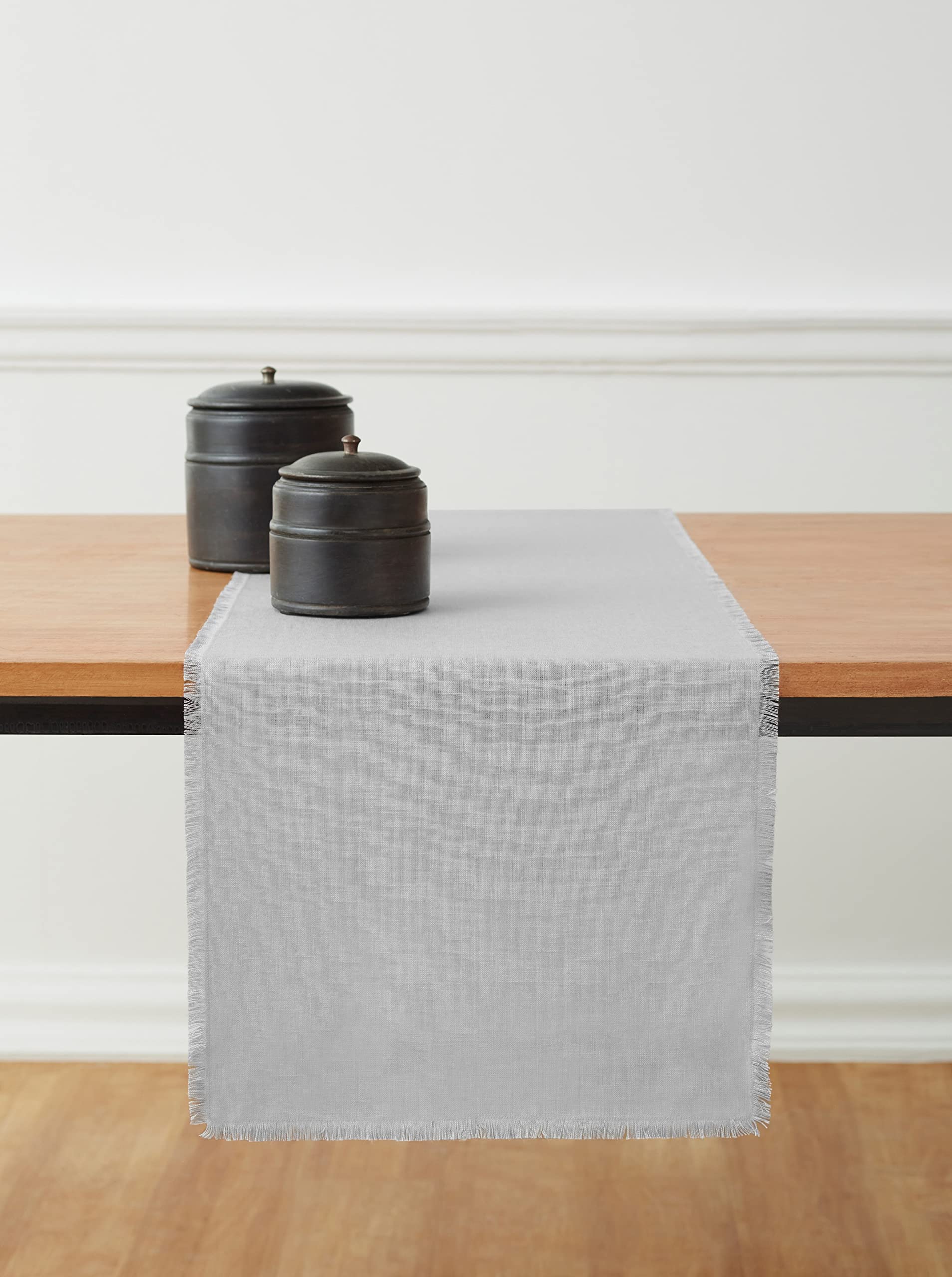 Solino Home Linen Table Runner 14 X 48 Inch - 100% Pure Linen Fringe Table Runner For Spring, Summer, Dining, Wedding, Party - H