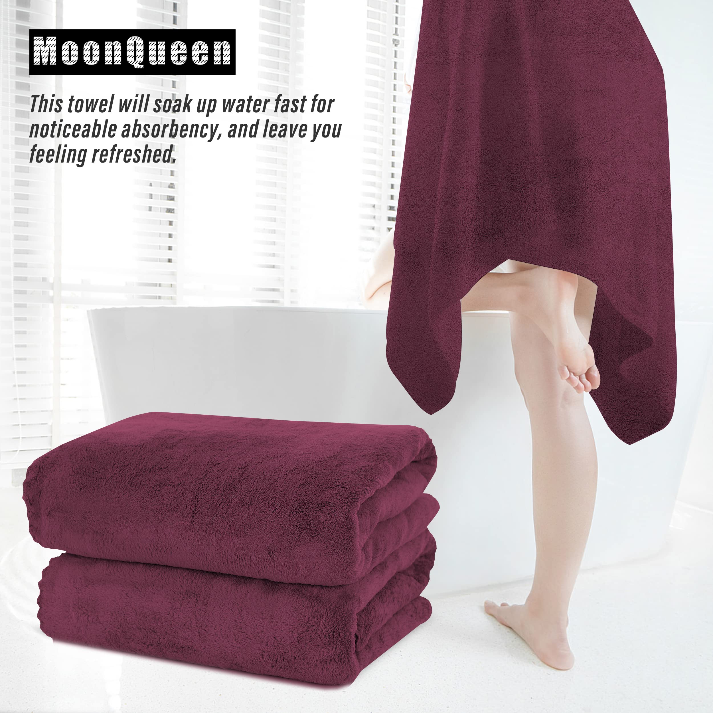 MOONQUEEN 2 Pack Premium Bath Towel Set - Quick Drying - Microfiber Coral Velvet Highly Absorbent Towels - Multipurpose Use as Bath Fitness  Bathroom  Shower  Sports  Yoga Towel (Burgundy)