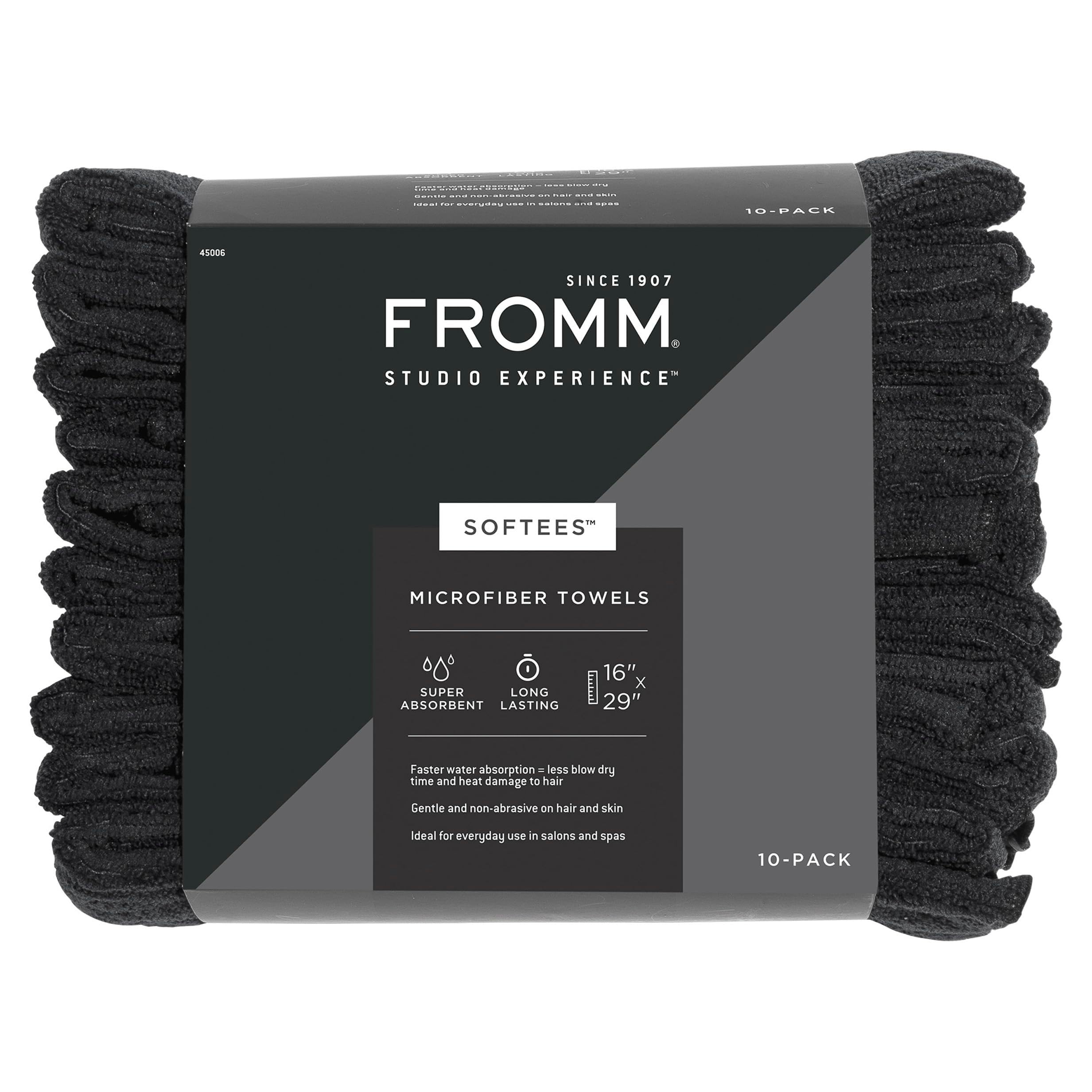 Fromm Softees Microfiber Salon Hair Towels for Hairstylists, Barbers, Spa, Gym in Black, 16'' by 29'', 10 count Perfect Hair Car
