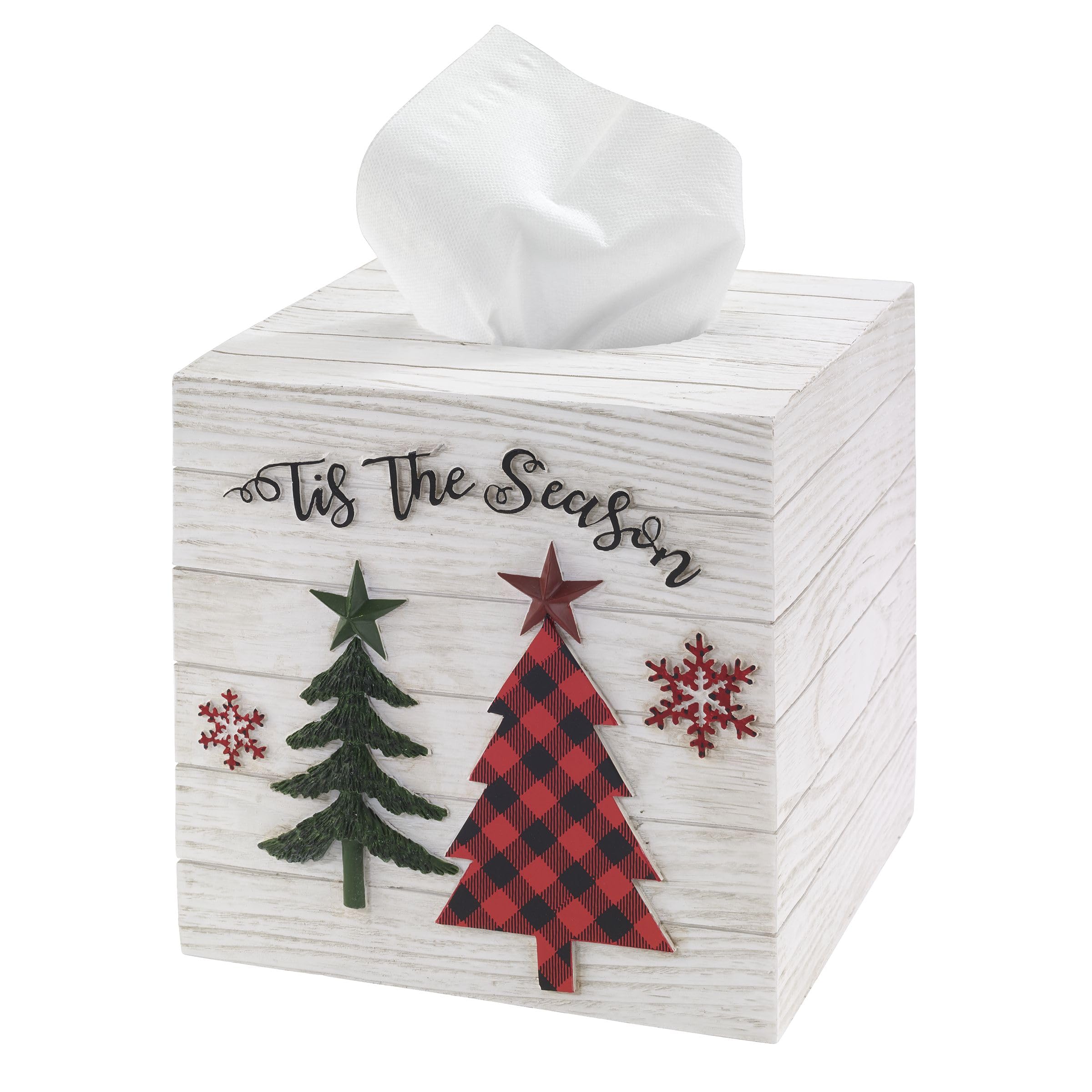 Avanti Linens - Tissue Box Cover, Resin Countertop Accessories, Christmas Decorations (Tis The Season Collection)