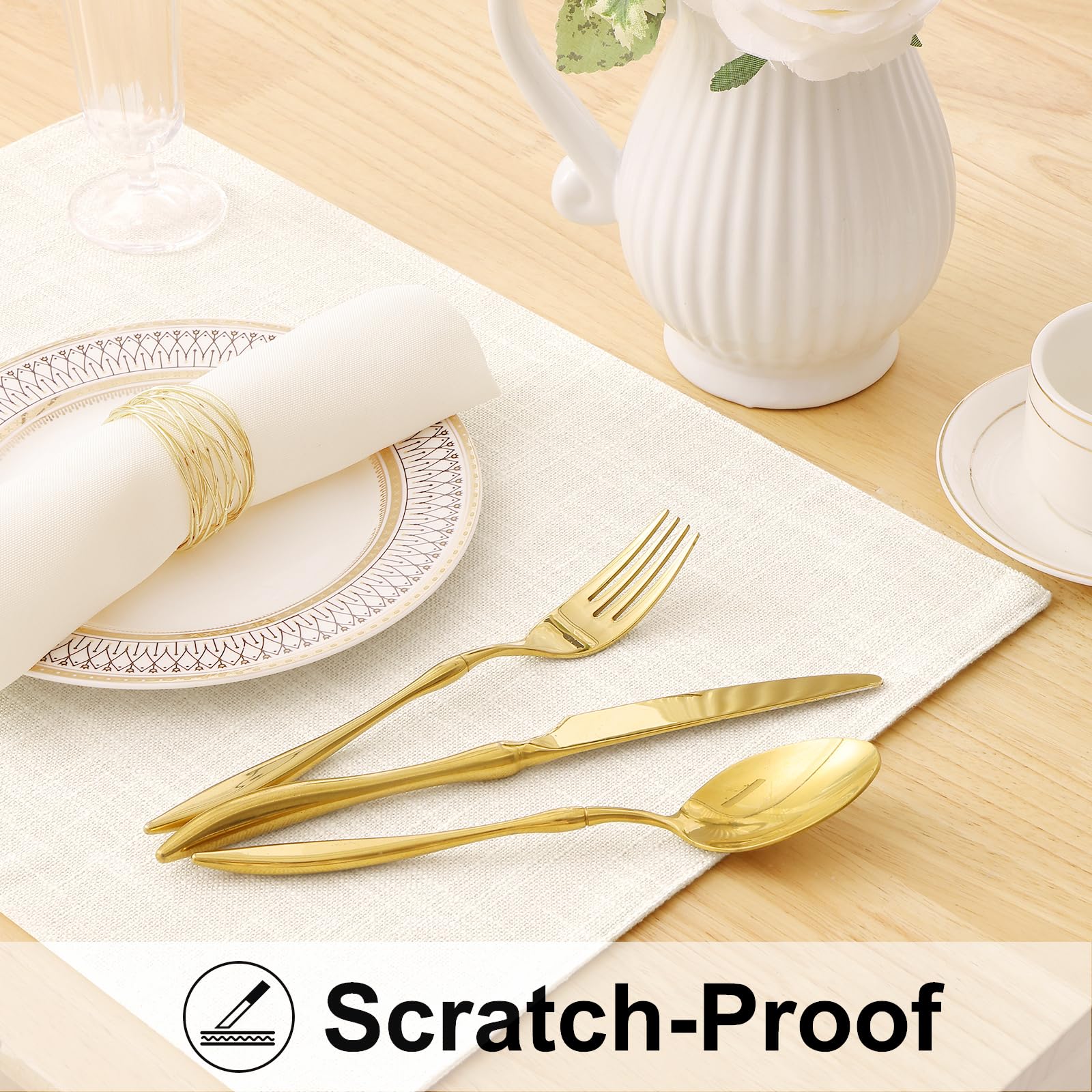 Homing Cream Cloth Placemats Set Of 8 - Cotton Linen Blend Washable Farmhouse Dining Table Mats For Indoors & Outdoors, Easy To