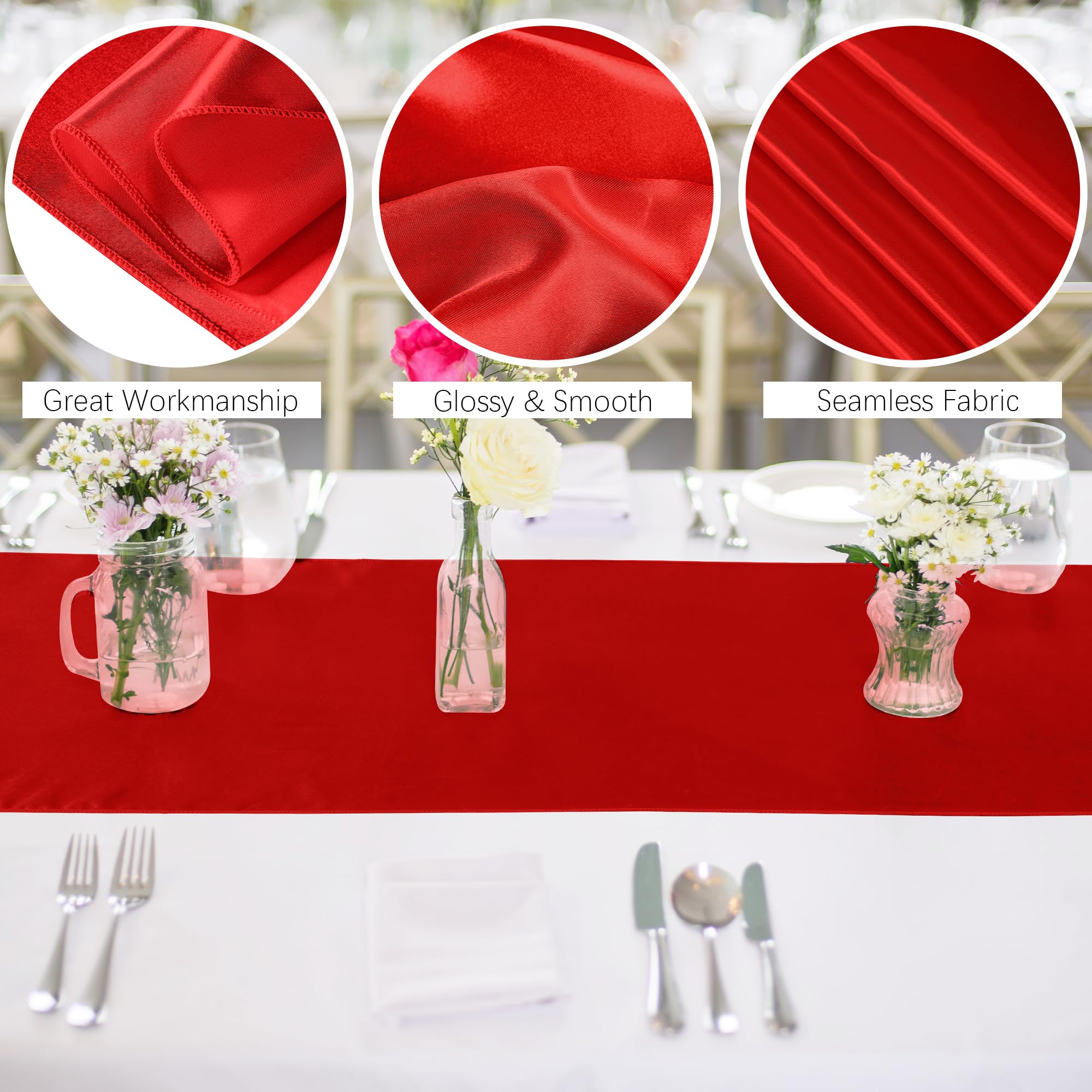 Aneco 12 Pack Satin Table Runner 12 X 108 Inch Red Long Wedding Satin Silk Table Runner For Wedding Banquet Graduations Birthday