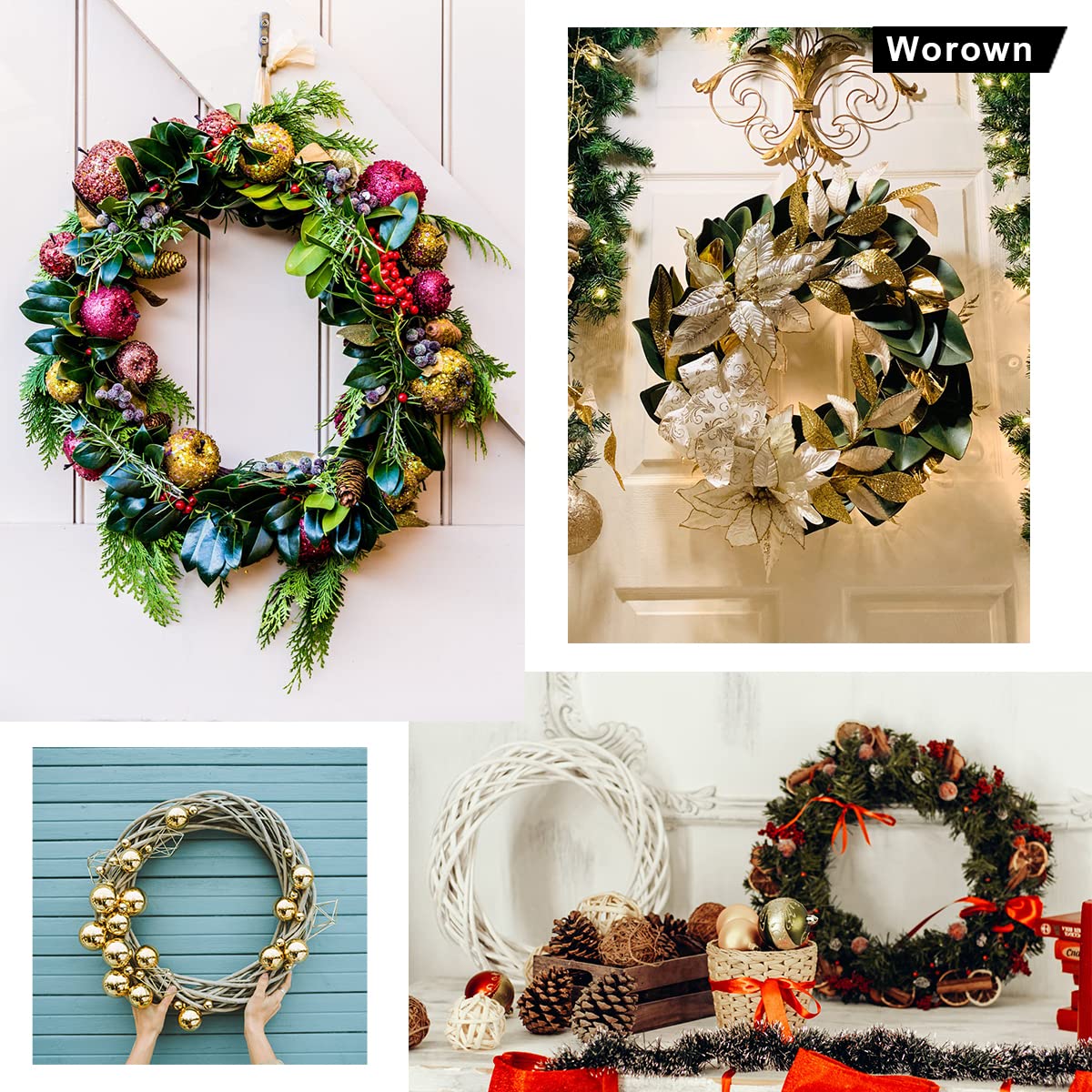 Worown 2pcs 12 Inch Wooden Bamboo Floral Hoops Wreath Rings for Making Wedding Wreath Decor and Wall Hanging craft