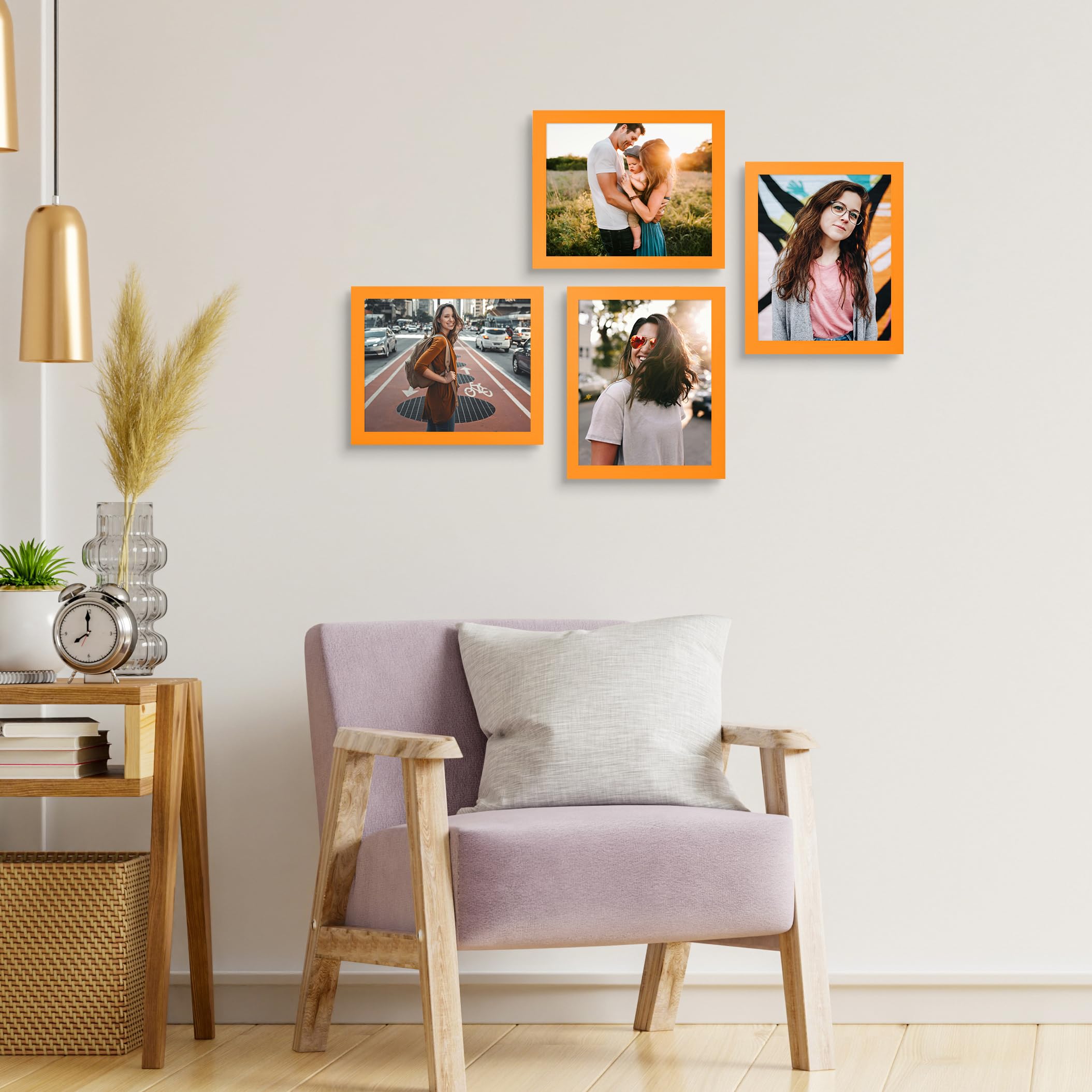 wyooxoo 8x10 Picture Frames Set of 4 Orange Made of Solid Wood Photo Frames Colorful Frame with HD Plexiglass, Wall Mount and Ta